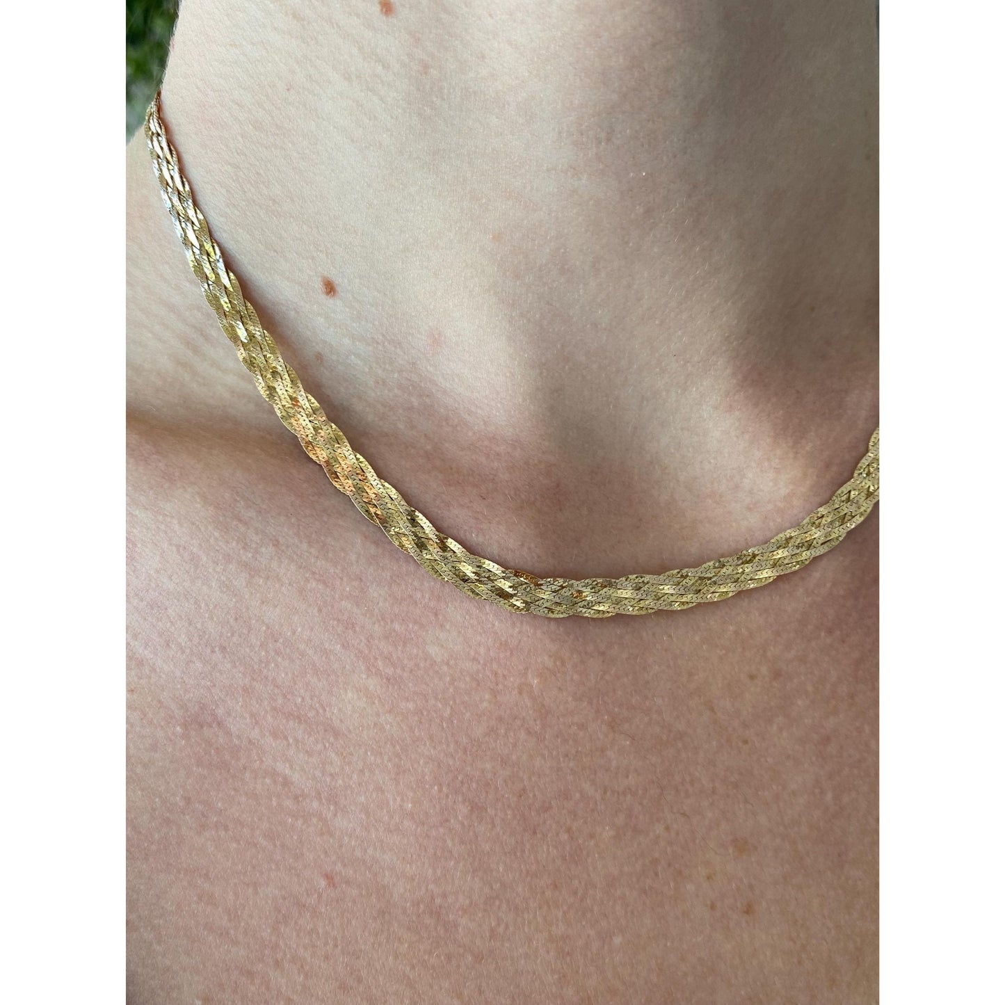 Solid 14k Yellow Gold Woven Flat Chain Necklace - 16.25 inches