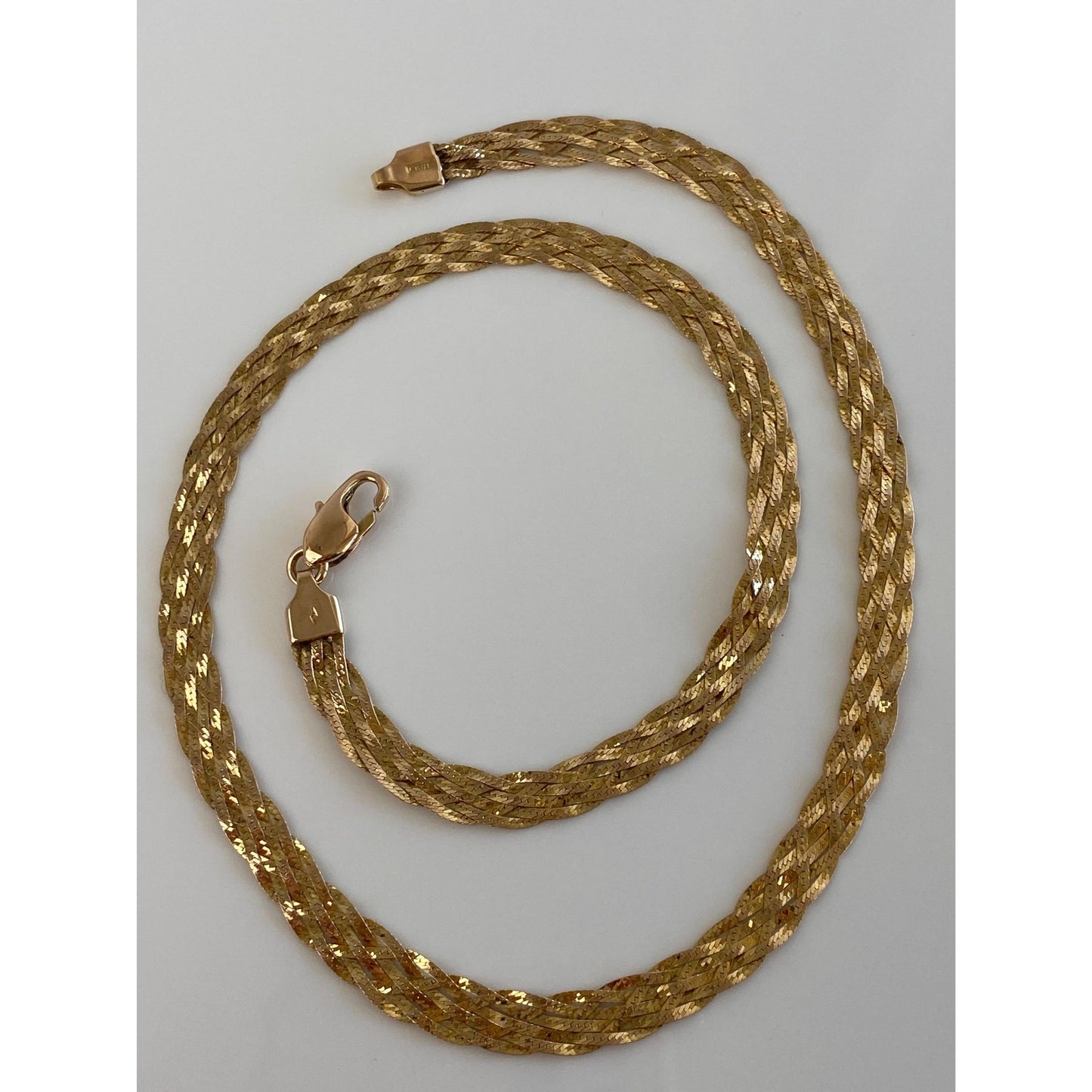 Solid 14k Yellow Gold Woven Flat Chain Necklace - 16.25 inches