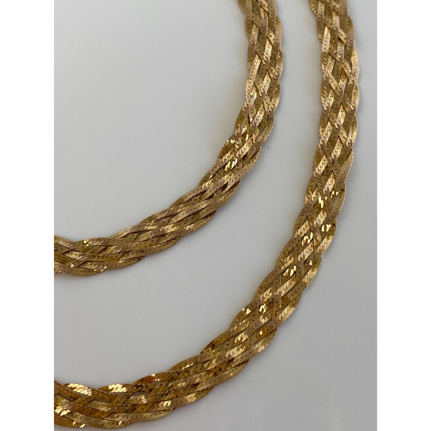 Solid 14k Yellow Gold Woven Flat Chain Necklace - 16.25 inches