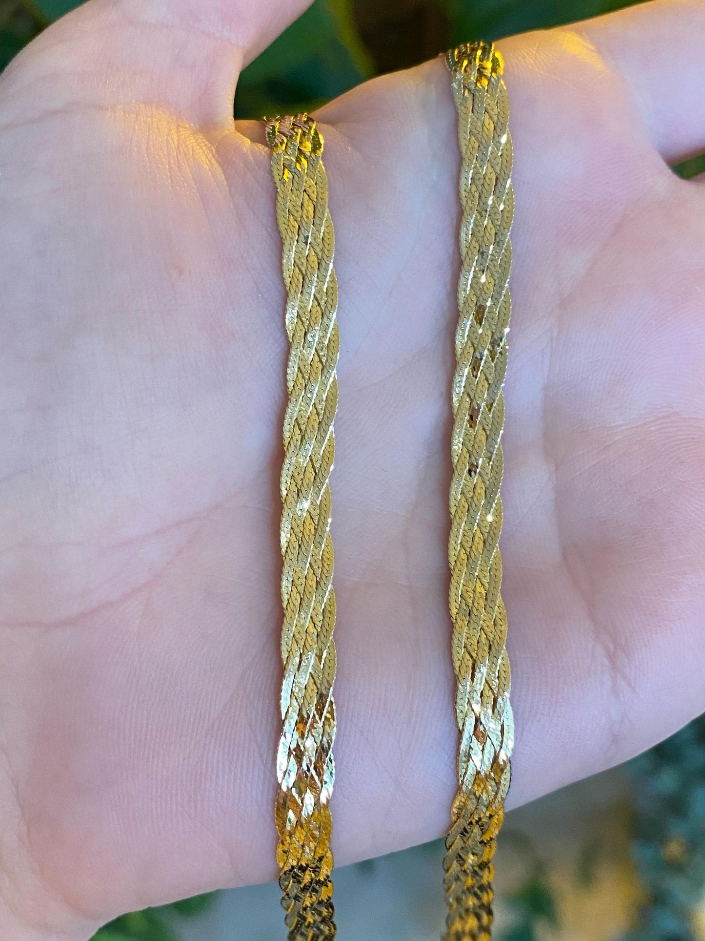Vintage Solid 14k Yellow Gold Woven Flat Chain Necklace - 18 inches