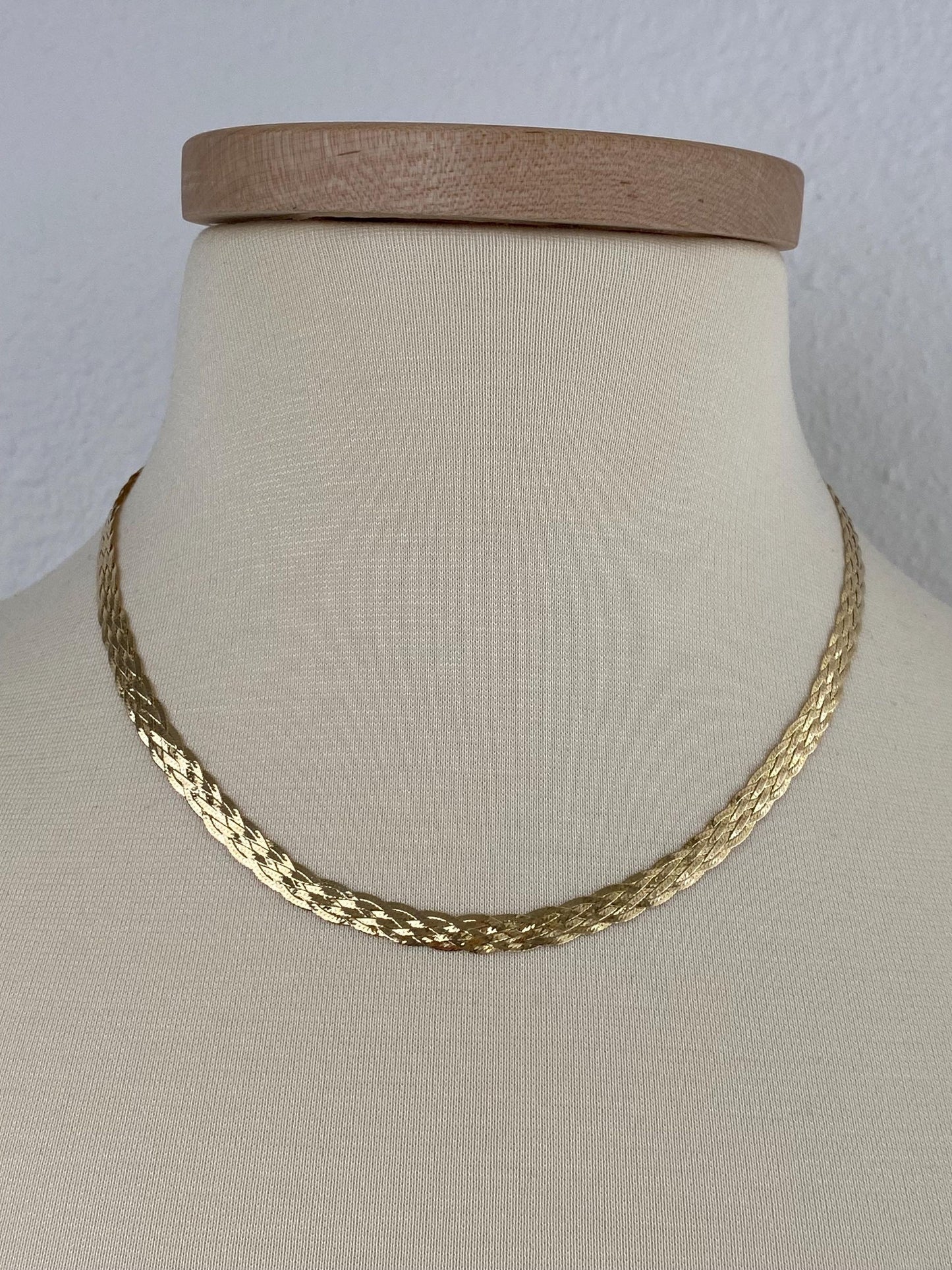 Vintage Solid 14k Yellow Gold Woven Flat Chain Necklace - 18 inches