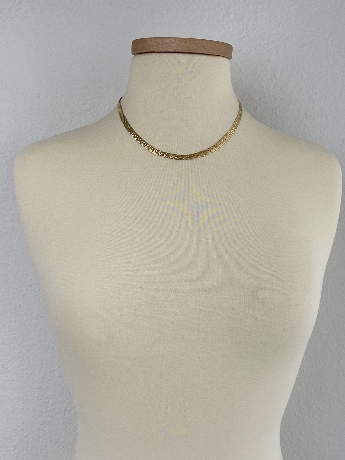 Vintage Solid 14k Yellow Gold Woven Flat Chain Necklace - 18 inches