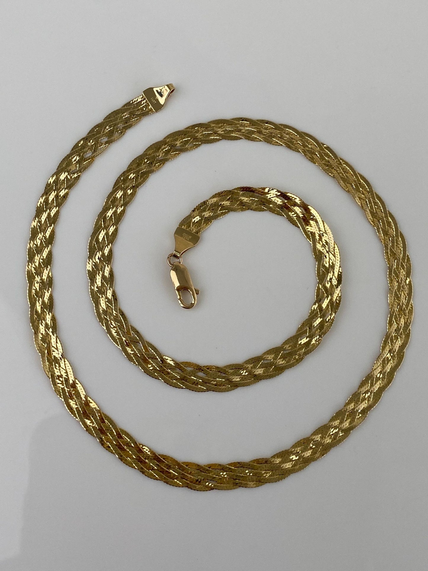 Vintage Solid 14k Yellow Gold Woven Flat Chain Necklace - 18 inches