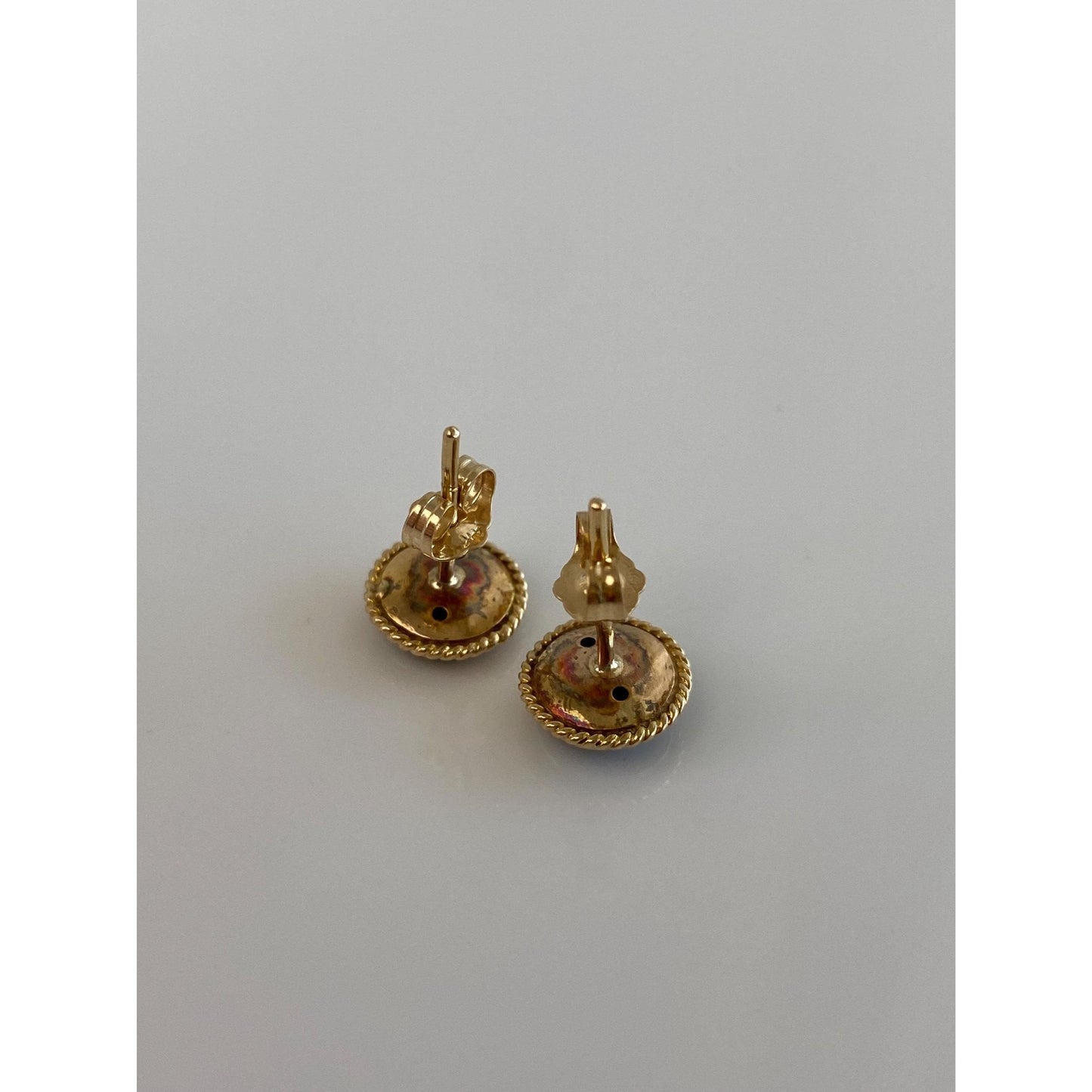 Vintage Solid 14k Yellow Gold Nephrite Jade Stud Earrings