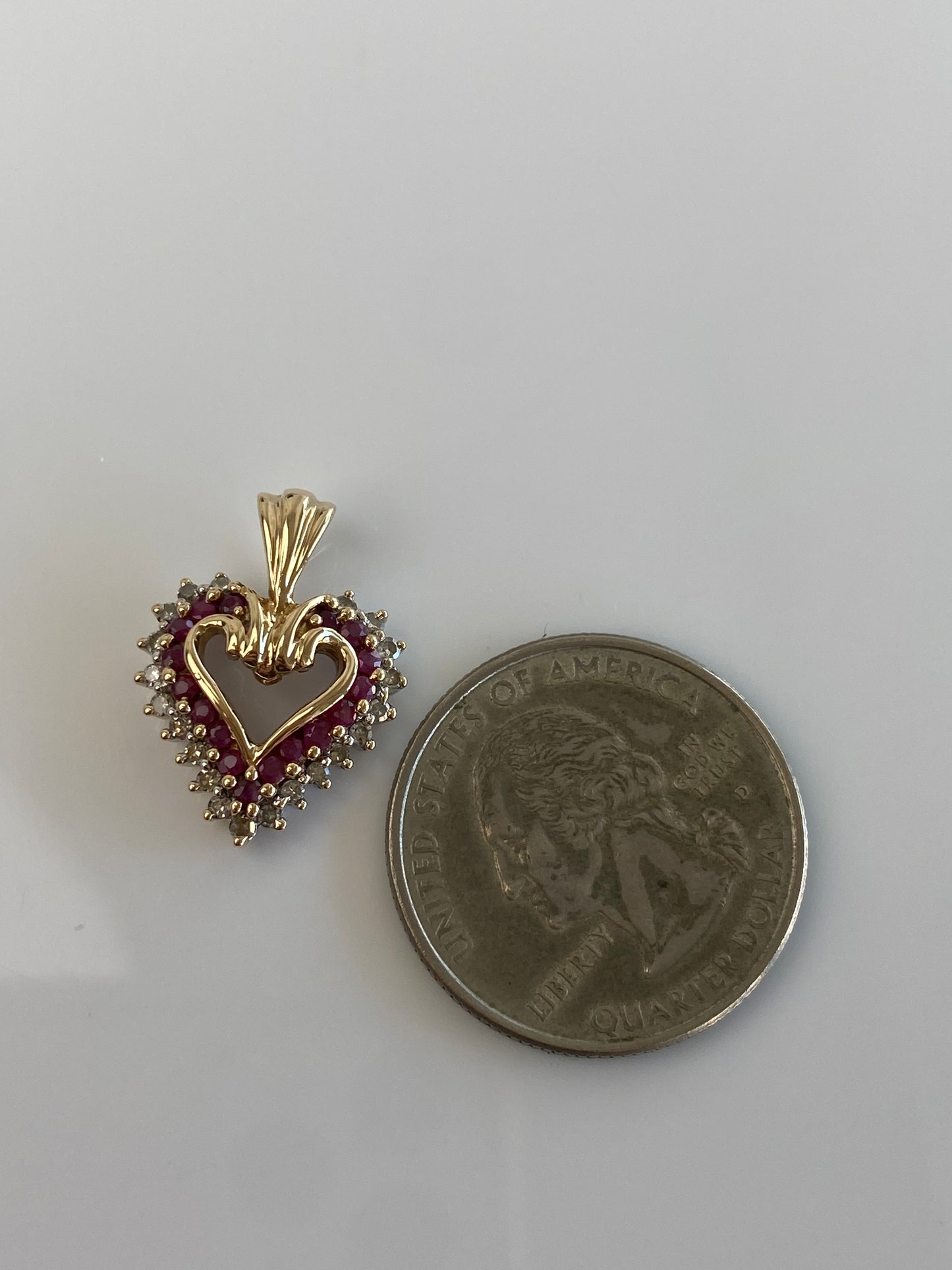 Vintage Solid 10k Diamond Ruby Heart Charm