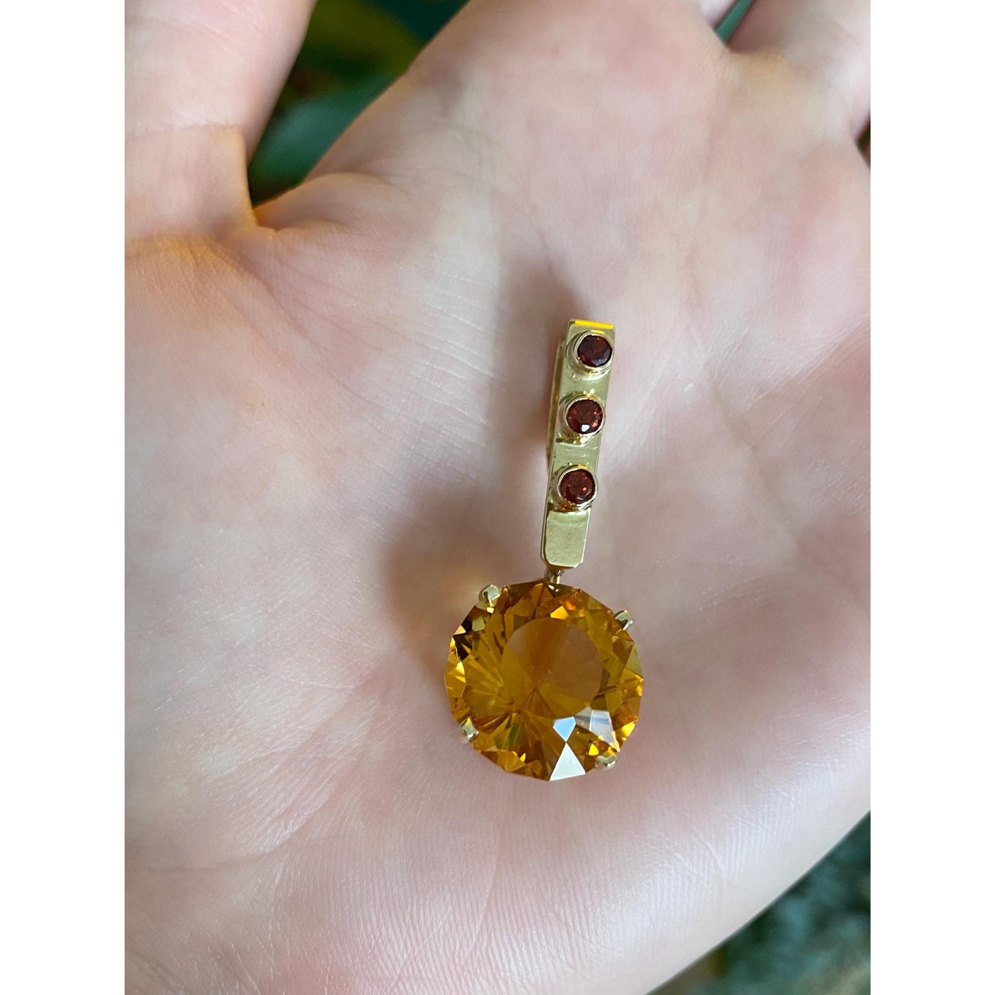 Vintage Solid 14k Yellow Gold Citrine Red Cubic Zirconia Charm