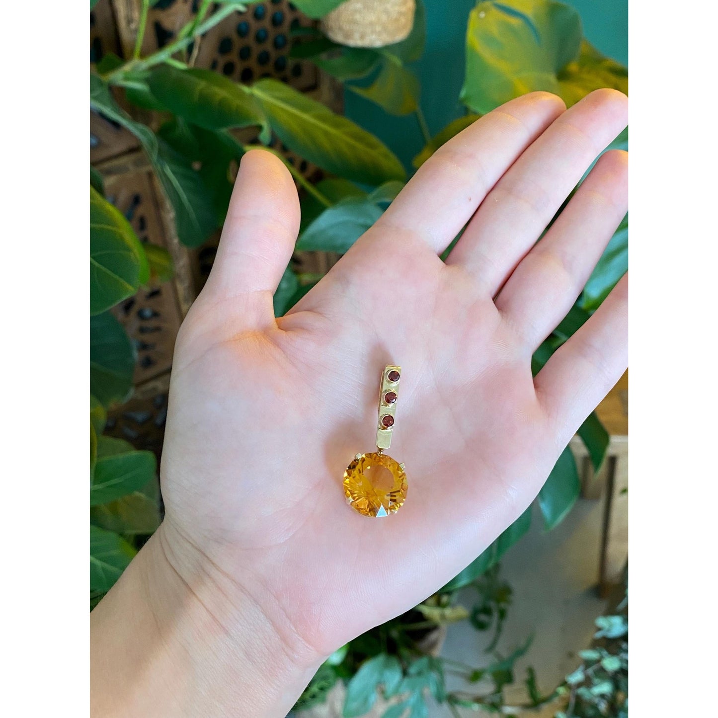 Vintage Solid 14k Yellow Gold Citrine Red Cubic Zirconia Charm