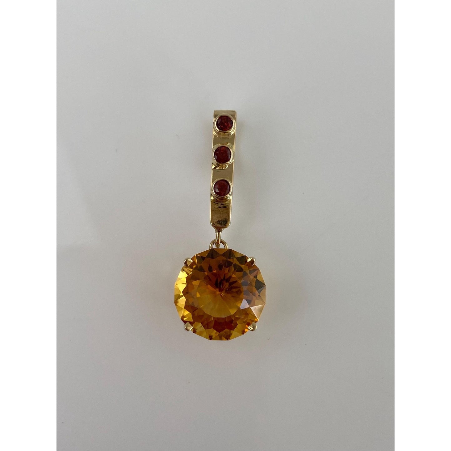 Vintage Solid 14k Yellow Gold Citrine Red Cubic Zirconia Charm
