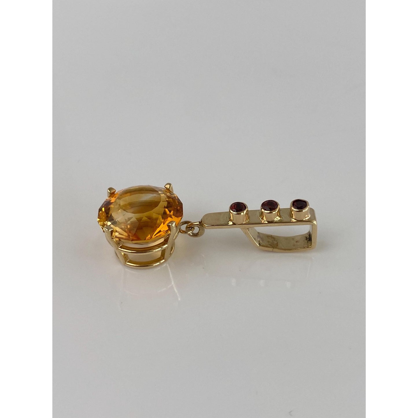 Vintage Solid 14k Yellow Gold Citrine Red Cubic Zirconia Charm