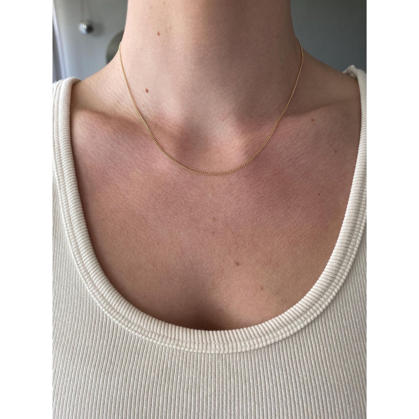 Vintage Solid 10k Yellow Gold Dainty Curb Chain Necklace - 16.5 inches