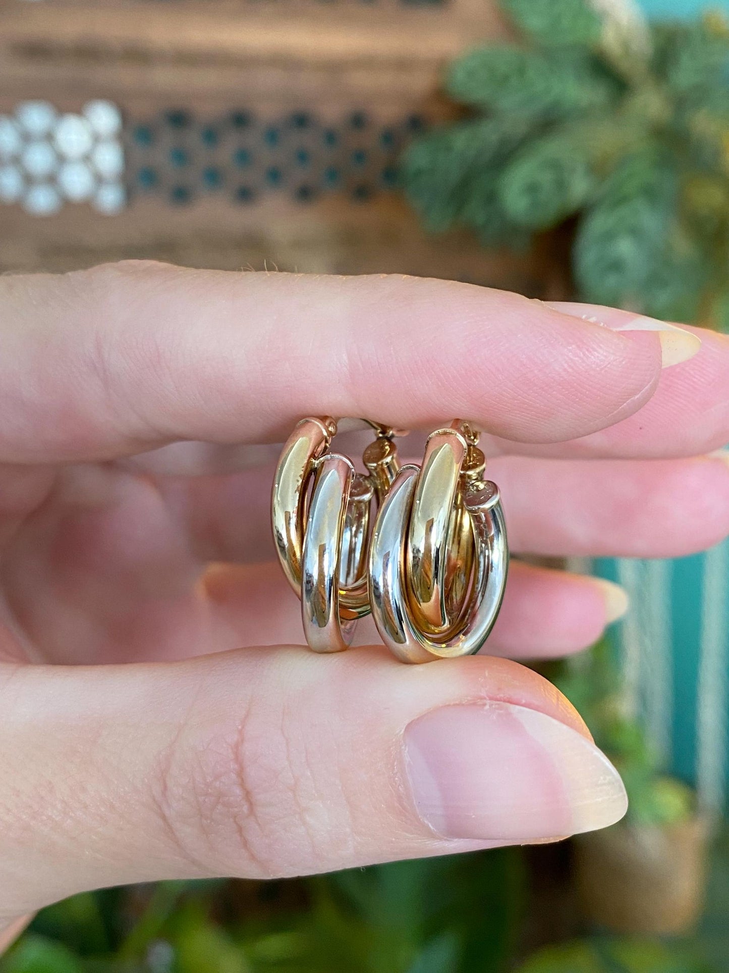 Vintage 14k White & Yellow Gold Hoop Earrings