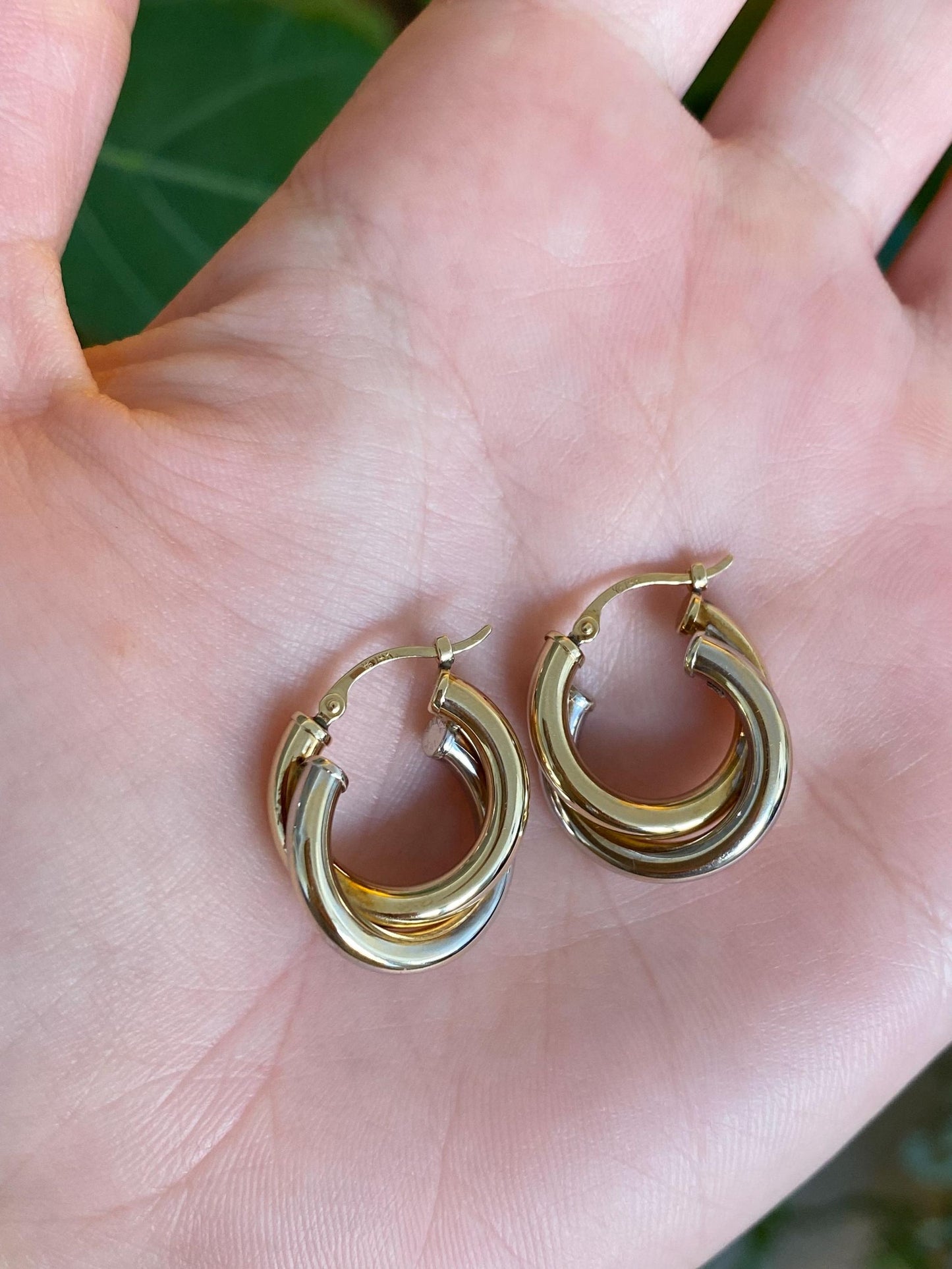 Vintage 14k White & Yellow Gold Hoop Earrings
