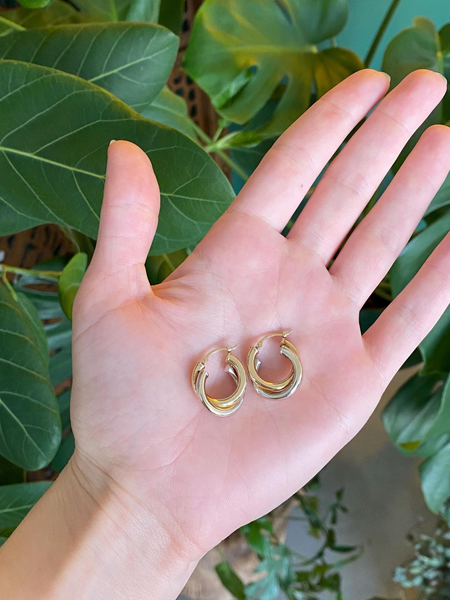 Vintage 14k White & Yellow Gold Hoop Earrings