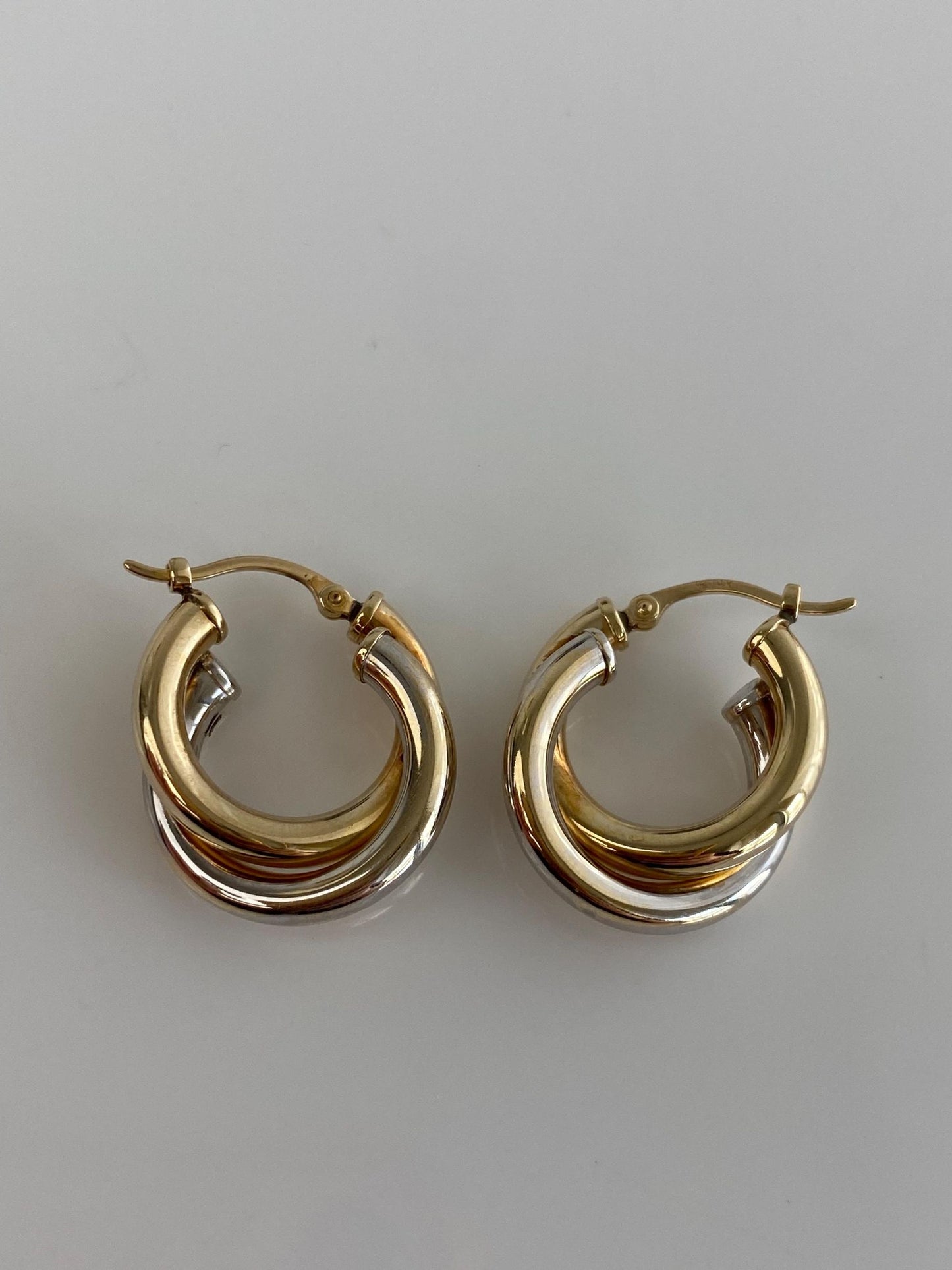Vintage 14k White & Yellow Gold Hoop Earrings
