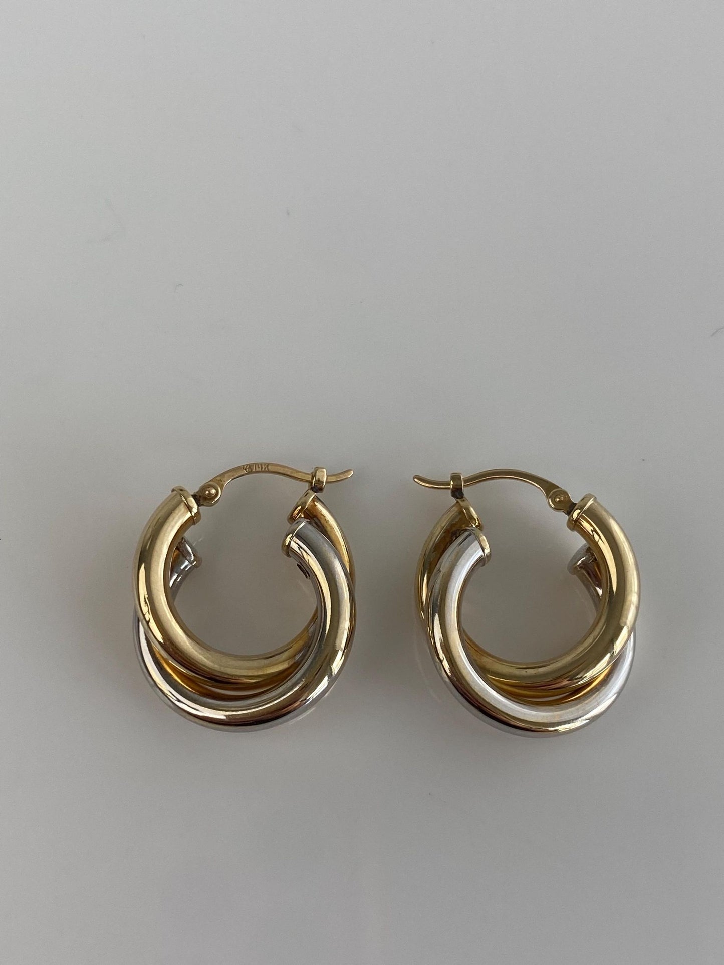 Vintage 14k White & Yellow Gold Hoop Earrings