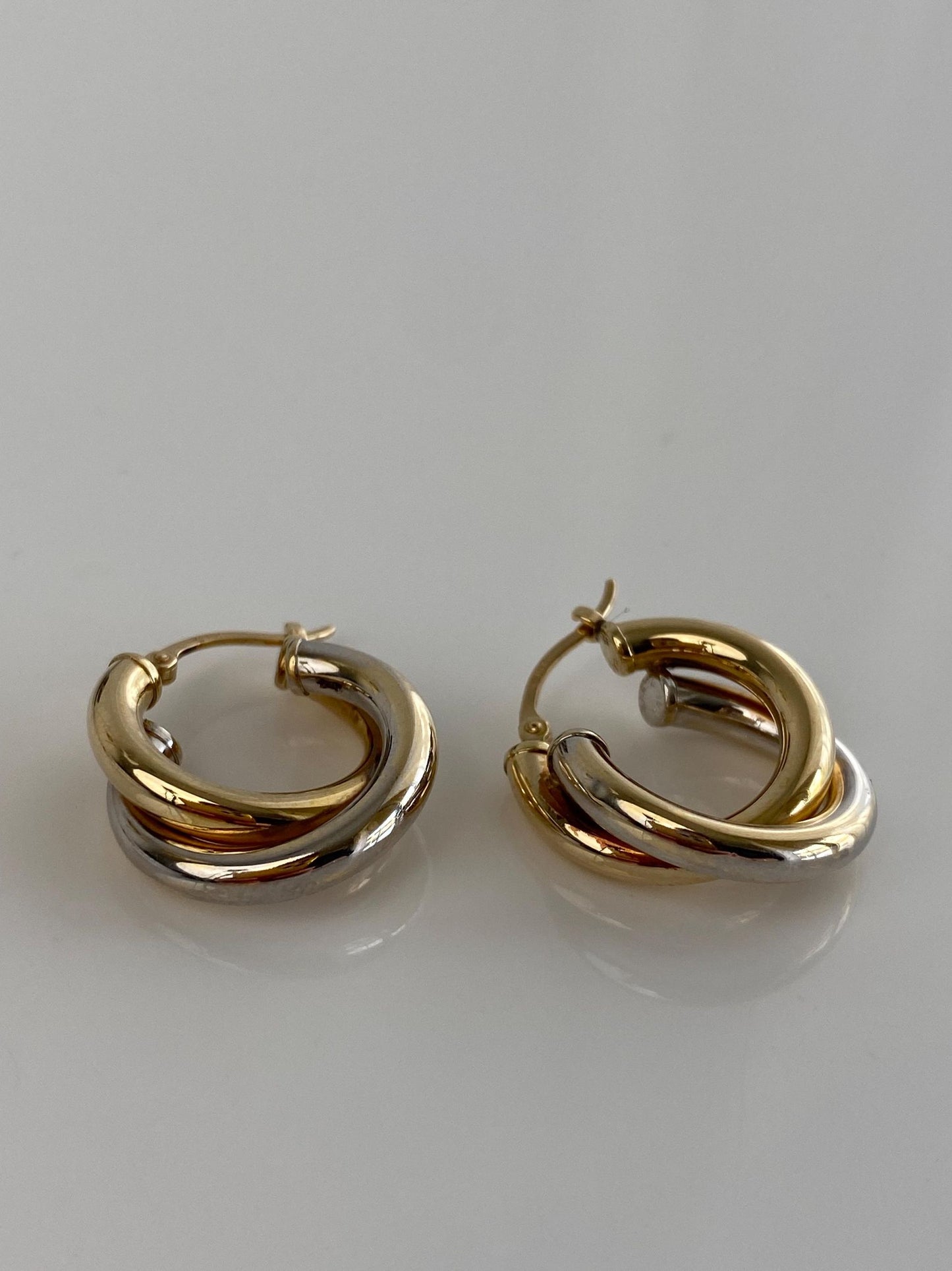 Vintage 14k White & Yellow Gold Hoop Earrings