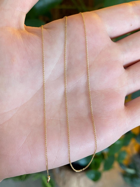 Vintage Solid 14k Yellow Gold Dainty Elongated Curb Chain Necklace - 15 inches