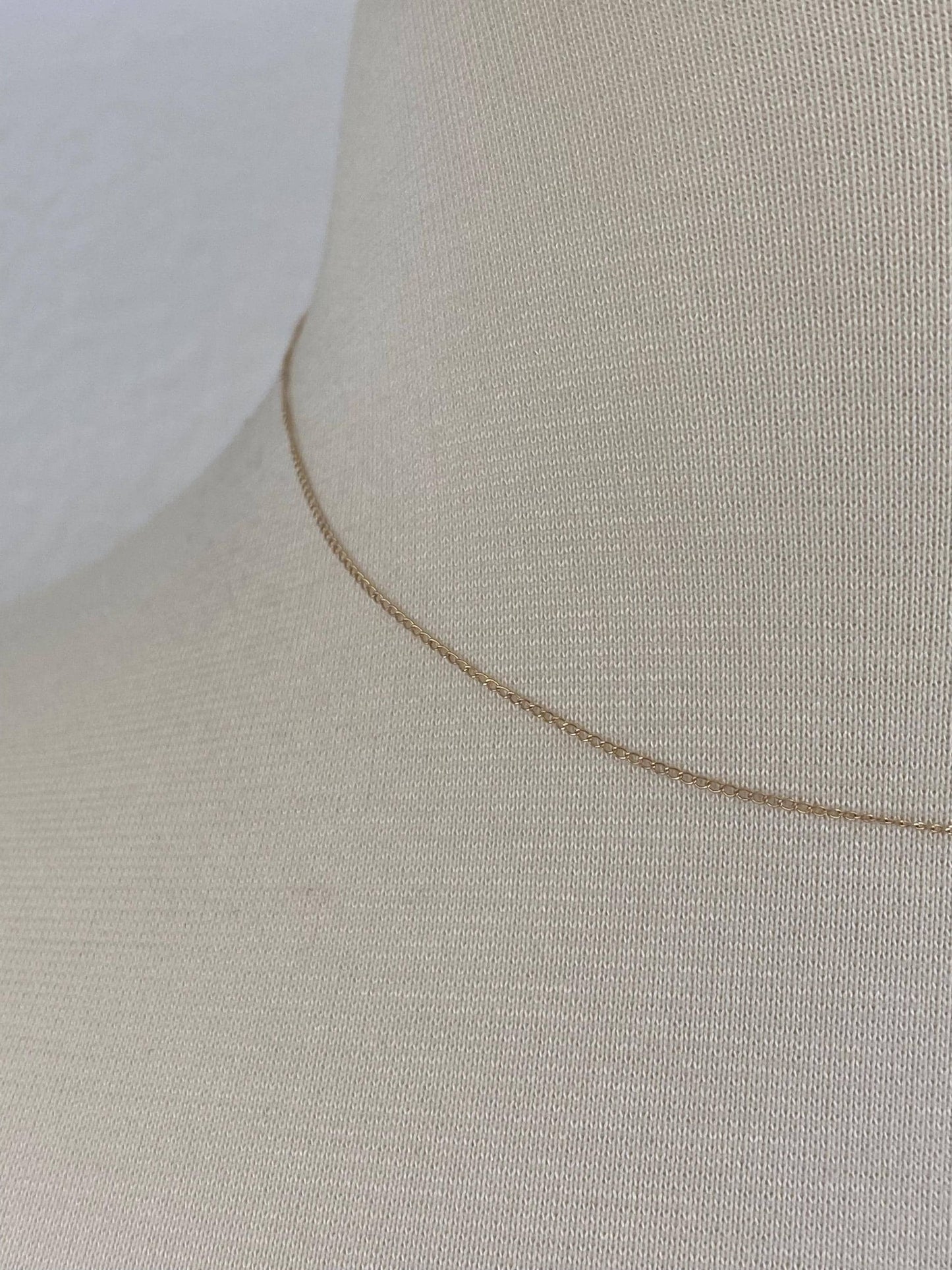 Vintage Solid 14k Yellow Gold Dainty Elongated Curb Chain Necklace - 15 inches