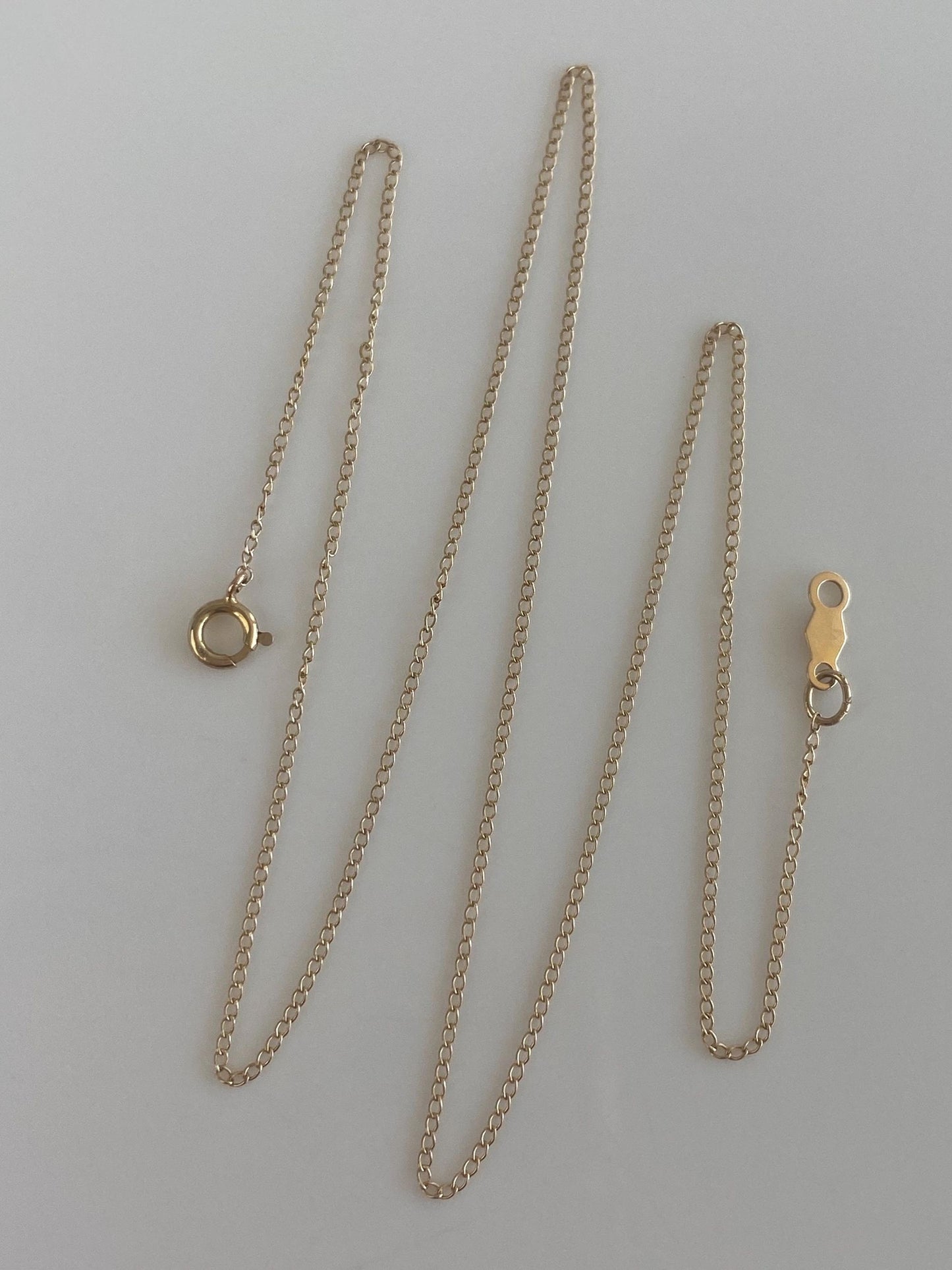 Vintage Solid 14k Yellow Gold Dainty Elongated Curb Chain Necklace - 15 inches