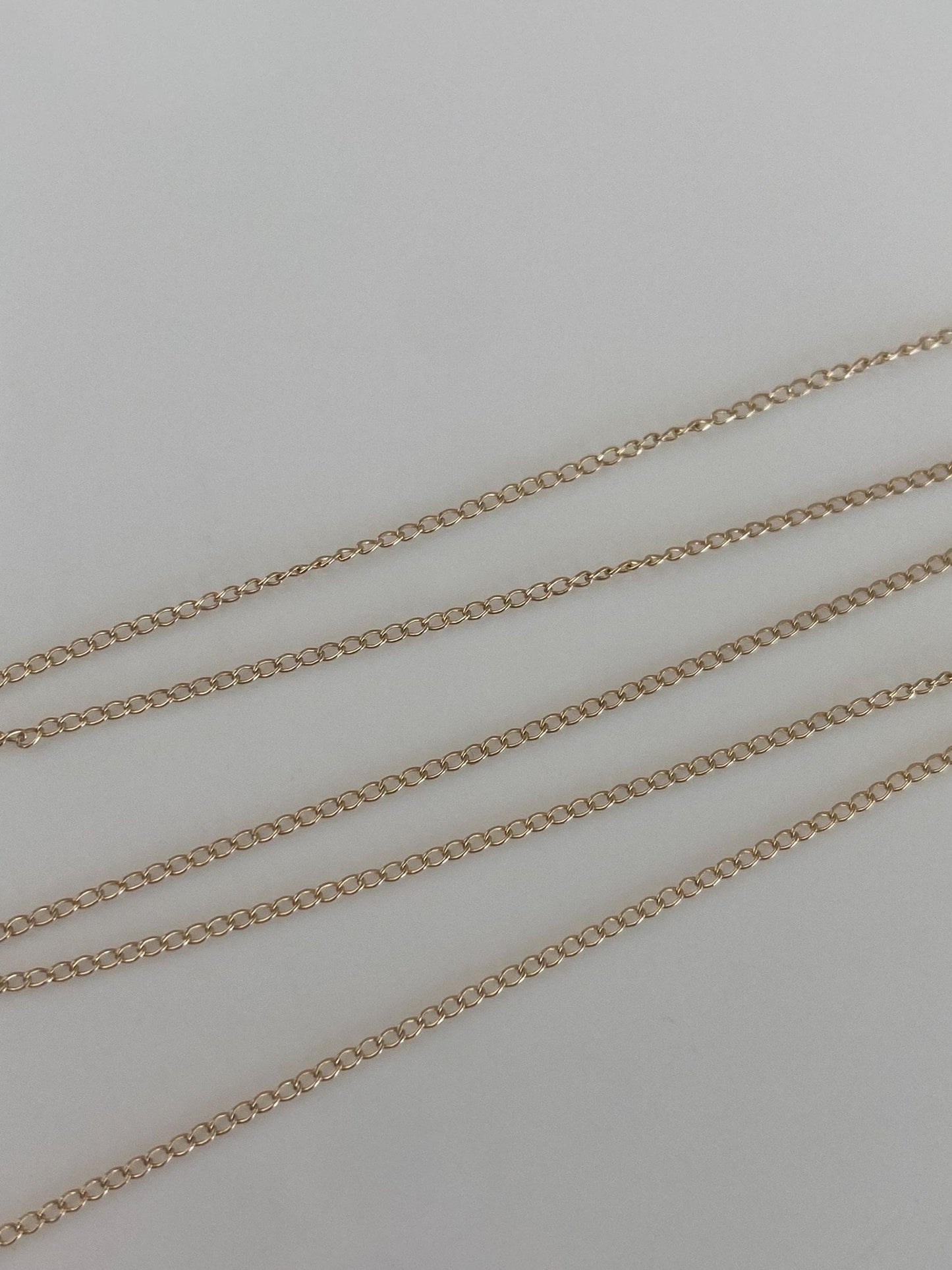 Vintage Solid 14k Yellow Gold Dainty Elongated Curb Chain Necklace - 15 inches