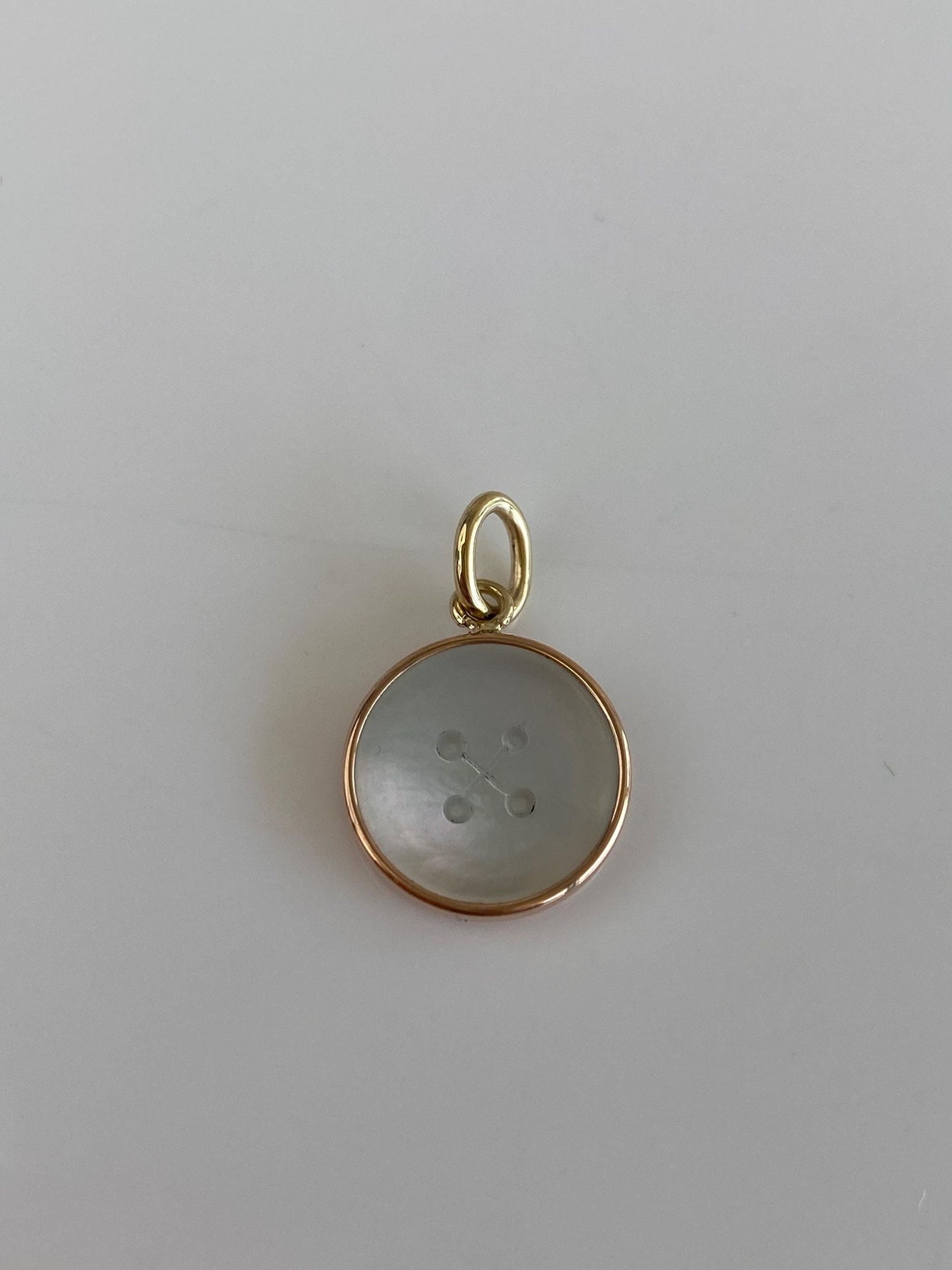 Vintage Solid 14k Yellow Gold Mother of Pearl Button Cufflink Charm