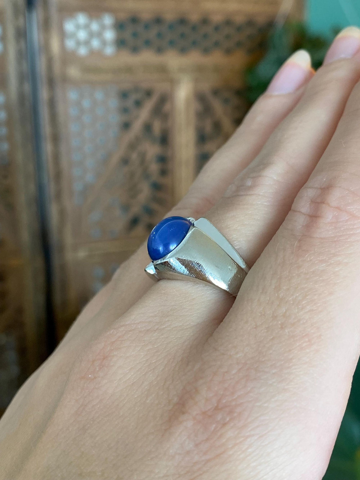 Vintage Solid 10k White Gold Blue Star Sapphire Ring - Size 9