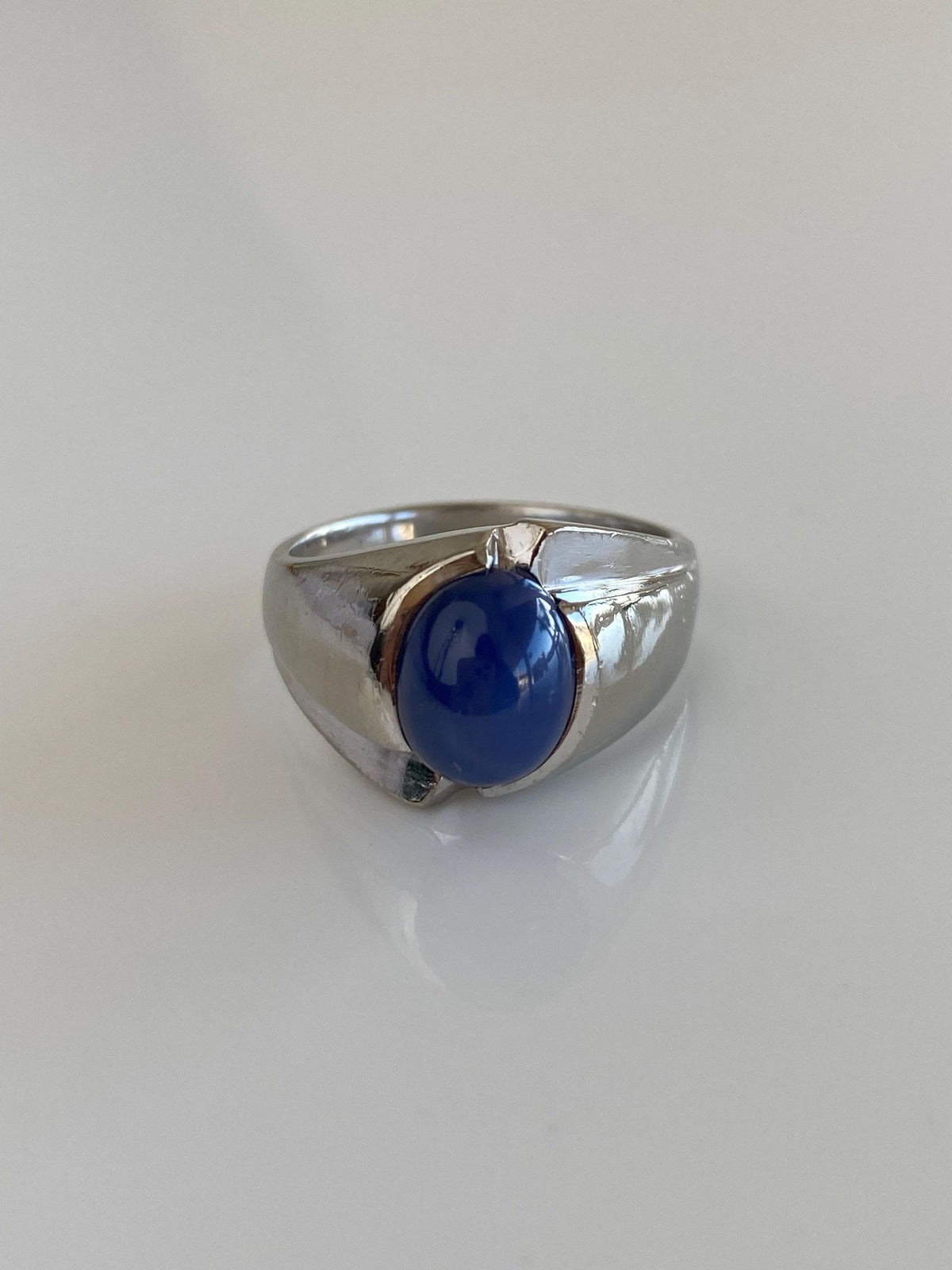 Vintage Solid 10k White Gold Blue Star Sapphire Ring - Size 9