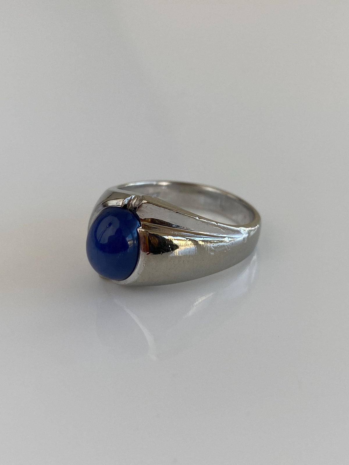 Vintage Solid 10k White Gold Blue Star Sapphire Ring - Size 9