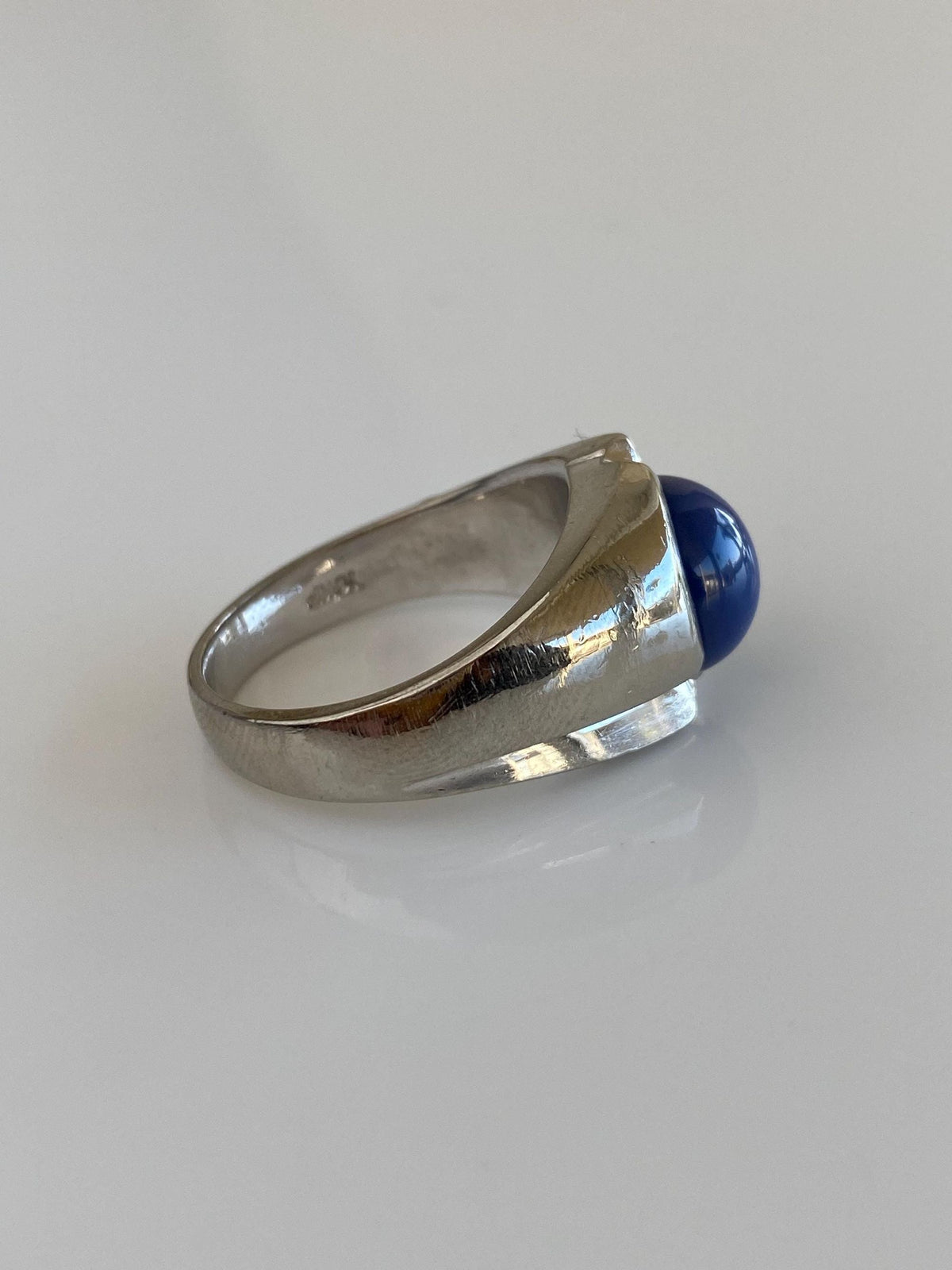 Vintage Solid 10k White Gold Blue Star Sapphire Ring - Size 9