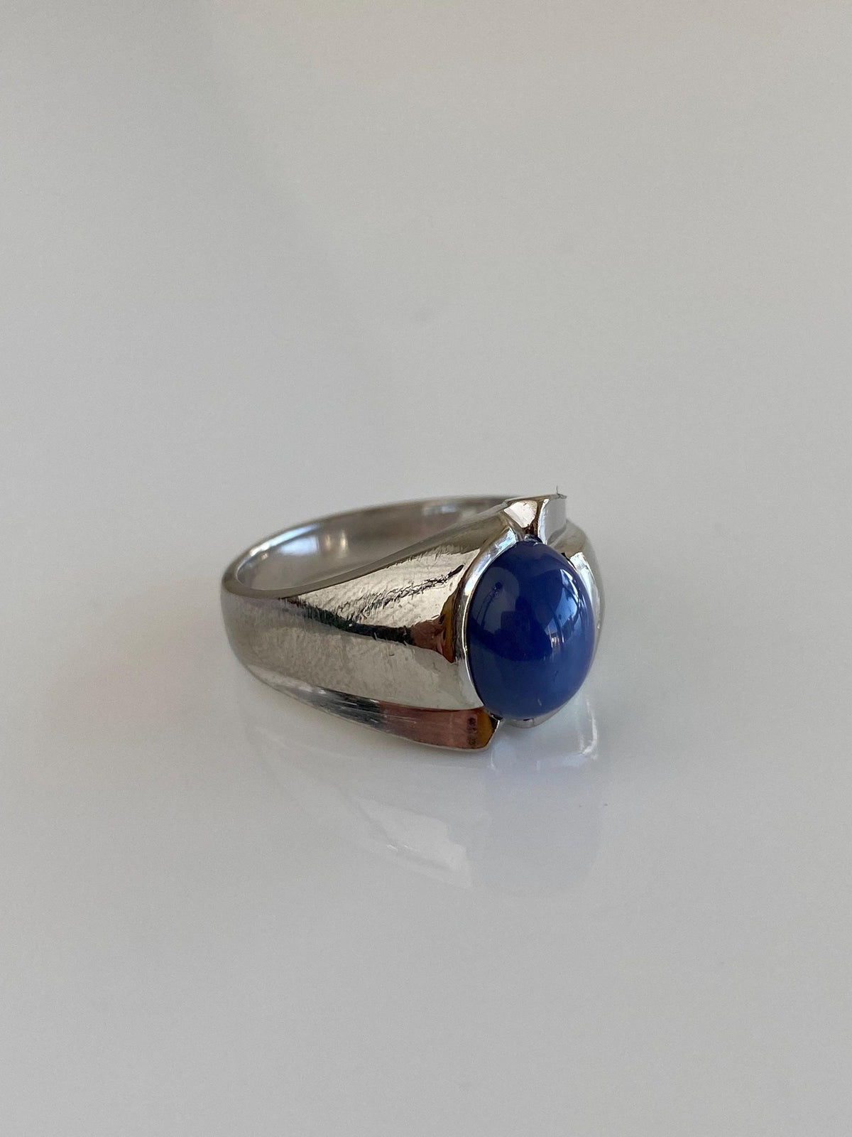 Vintage Solid 10k White Gold Blue Star Sapphire Ring - Size 9