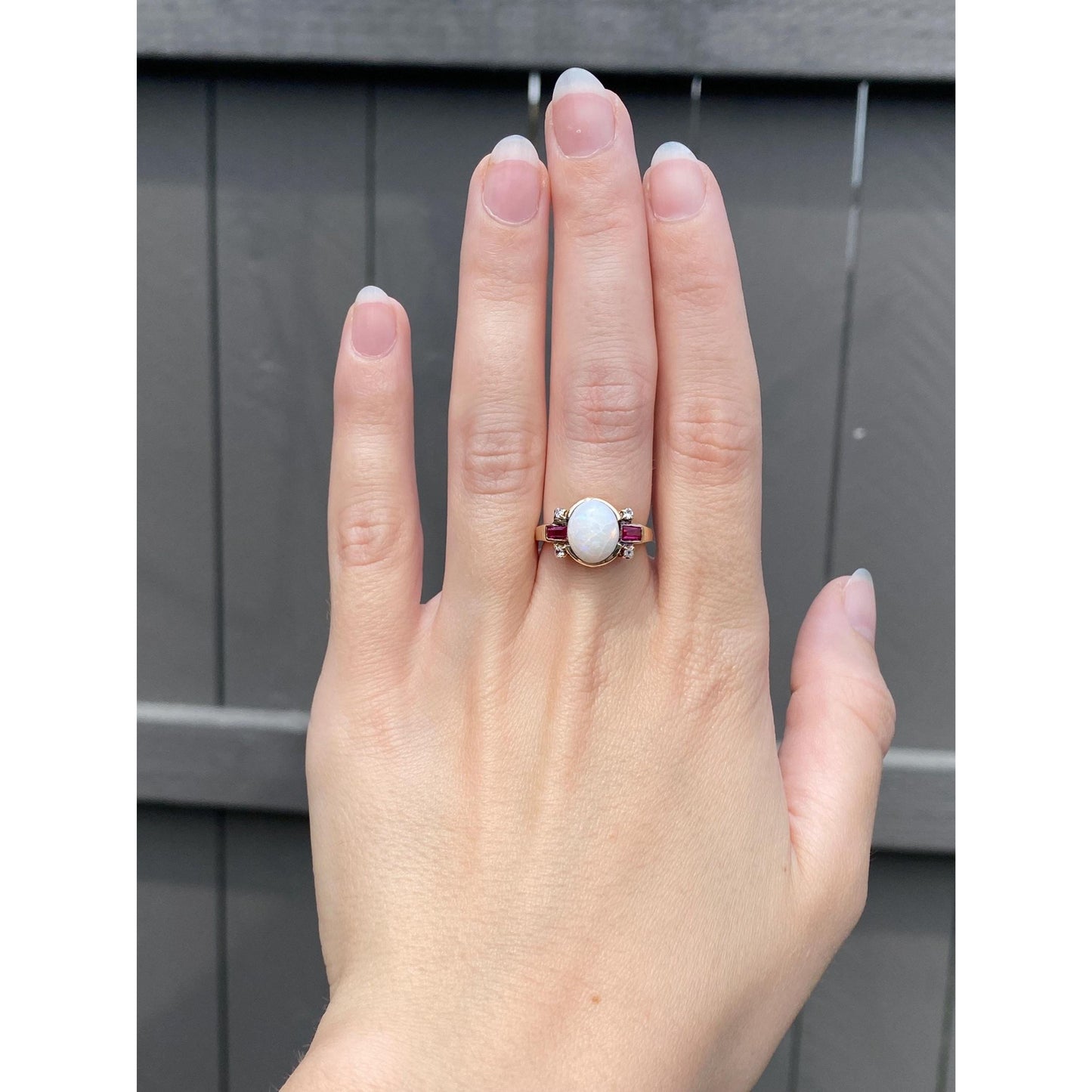 Vintage Solid 10k Yellow Gold Clear Quartz Pink Sapphire Opal Ring - Size 6