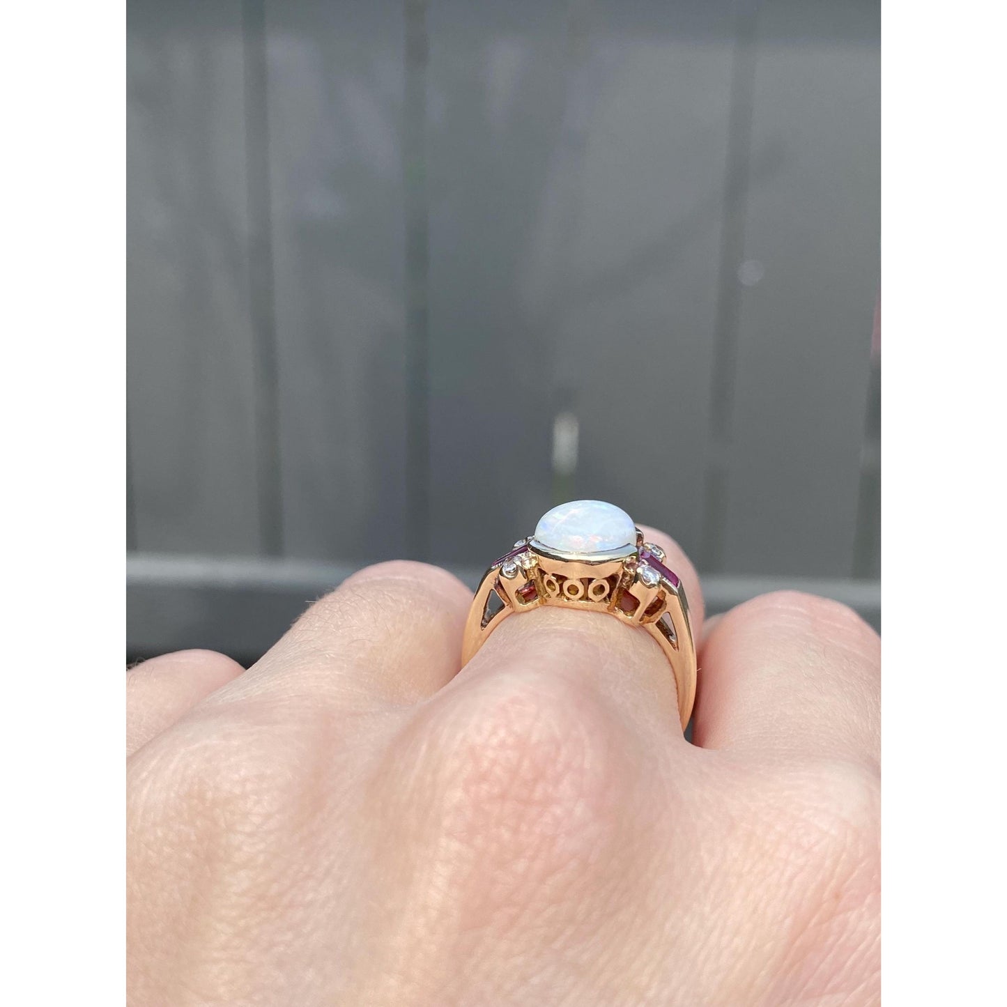 Vintage Solid 10k Yellow Gold Clear Quartz Pink Sapphire Opal Ring - Size 6