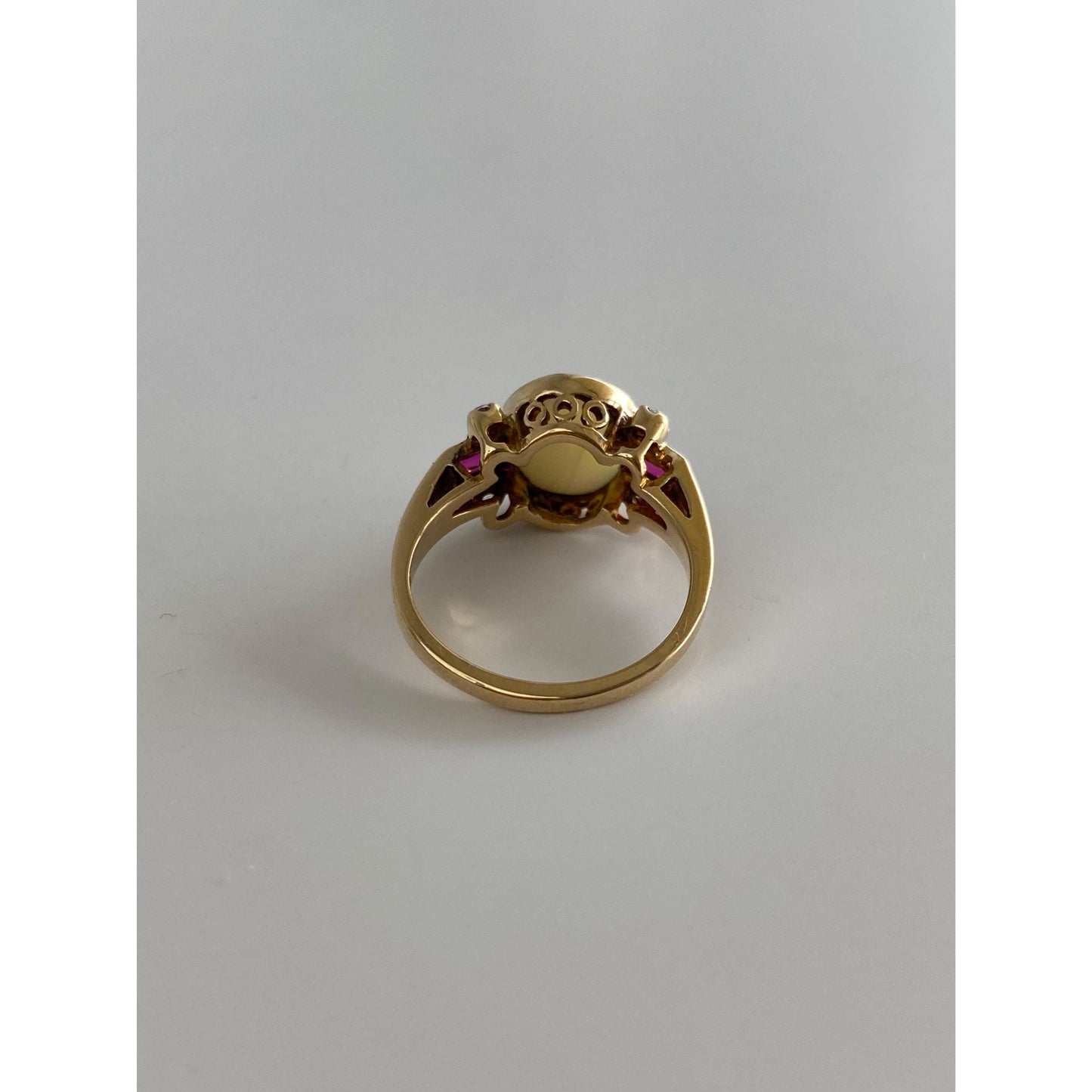 Vintage Solid 10k Yellow Gold Clear Quartz Pink Sapphire Opal Ring - Size 6