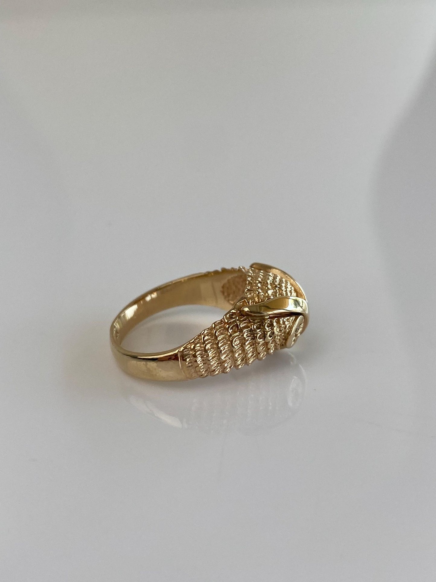 Solid 14k Yellow Gold Diamond Eyes Owl Ring - Size 6