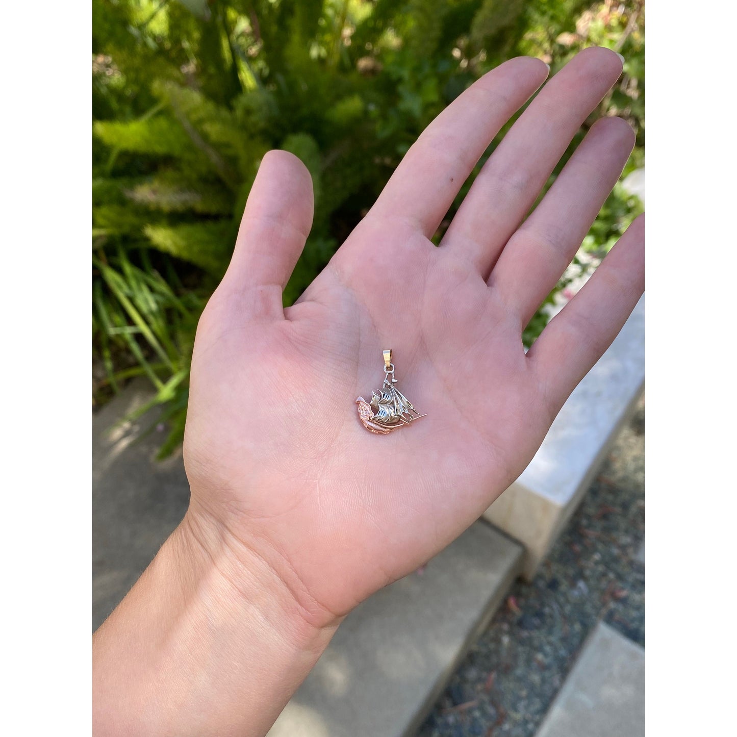 Vintage Solid 14k Tri Tone Gold Pirate Ship Charm