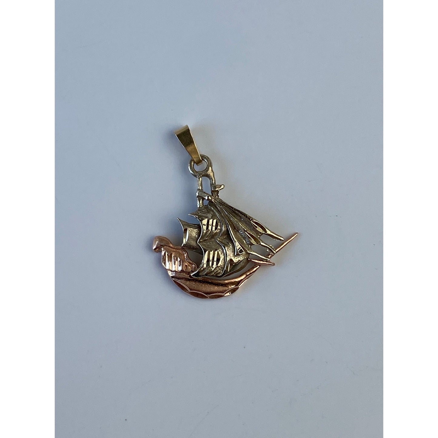 Vintage Solid 14k Tri Tone Gold Pirate Ship Charm