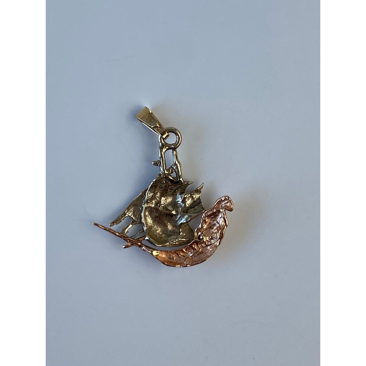 Vintage Solid 14k Tri Tone Gold Pirate Ship Charm