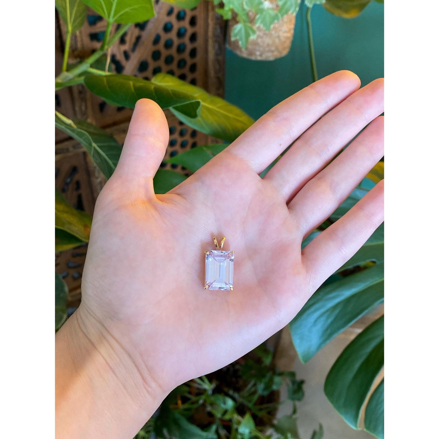 Vintage Solid 14k Yellow Gold Lilac Cubic Zirconia Charm