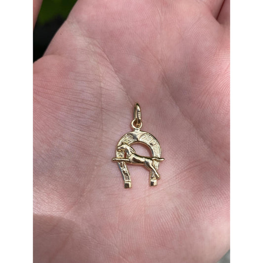 Vintage Solid 14k Yellow Gold Horseshoe Horse Race Charm