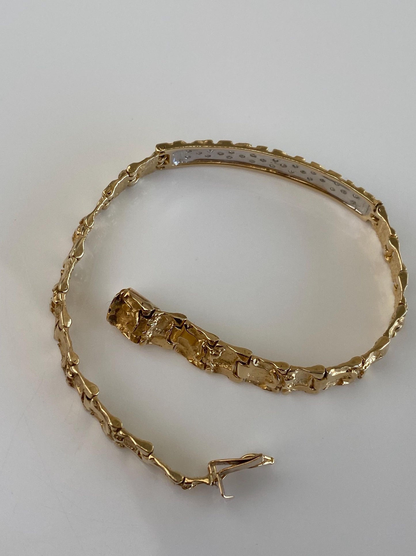 Vintage Solid 14k White & Yellow Gold Diamonds Link Bracelet - 8 Inches