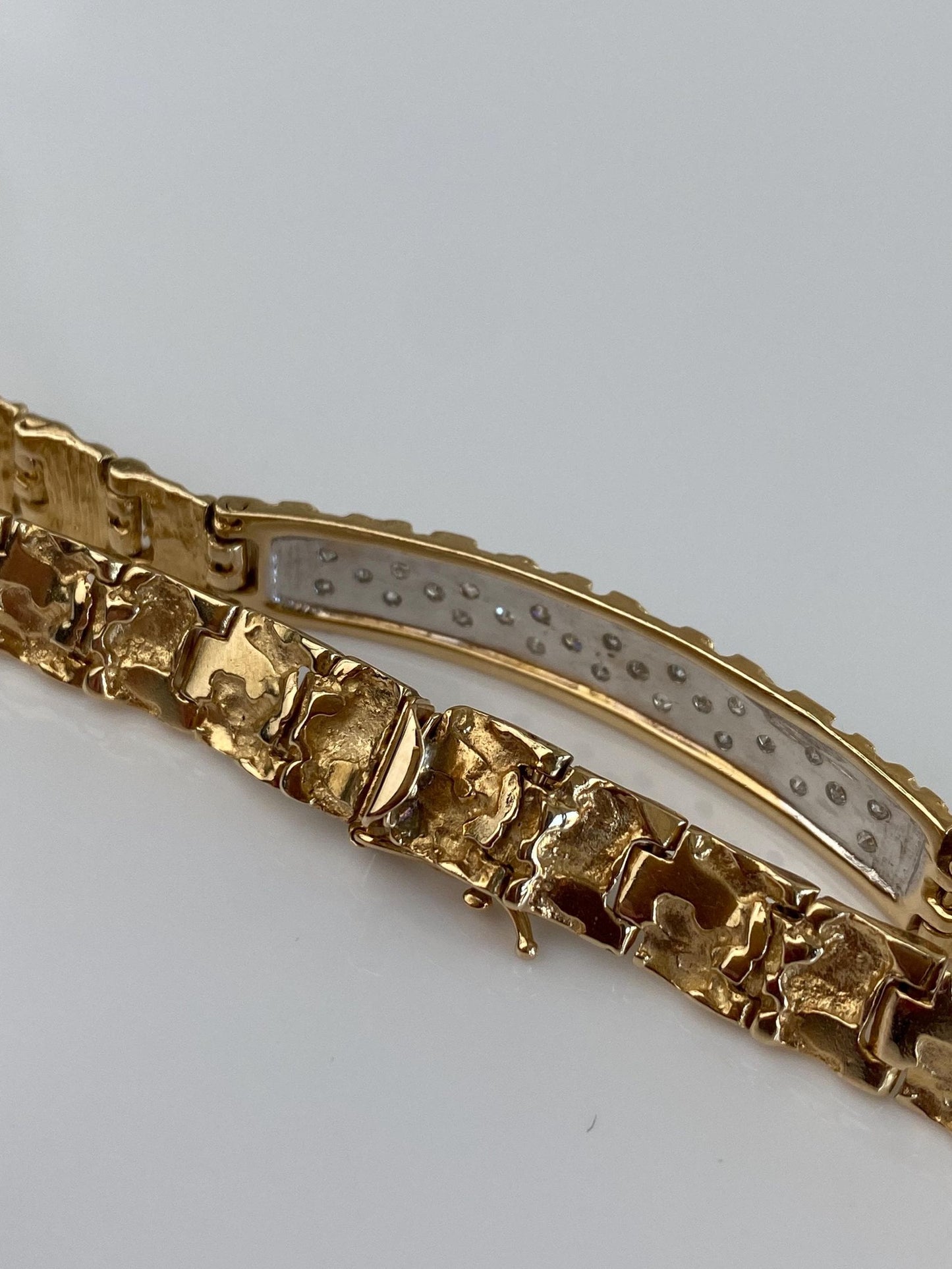 Vintage Solid 14k White & Yellow Gold Diamonds Link Bracelet - 8 Inches