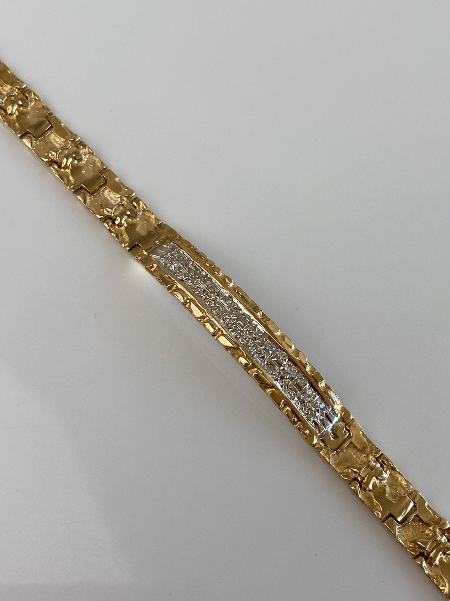 Vintage Solid 14k White & Yellow Gold Diamonds Link Bracelet - 8 Inches