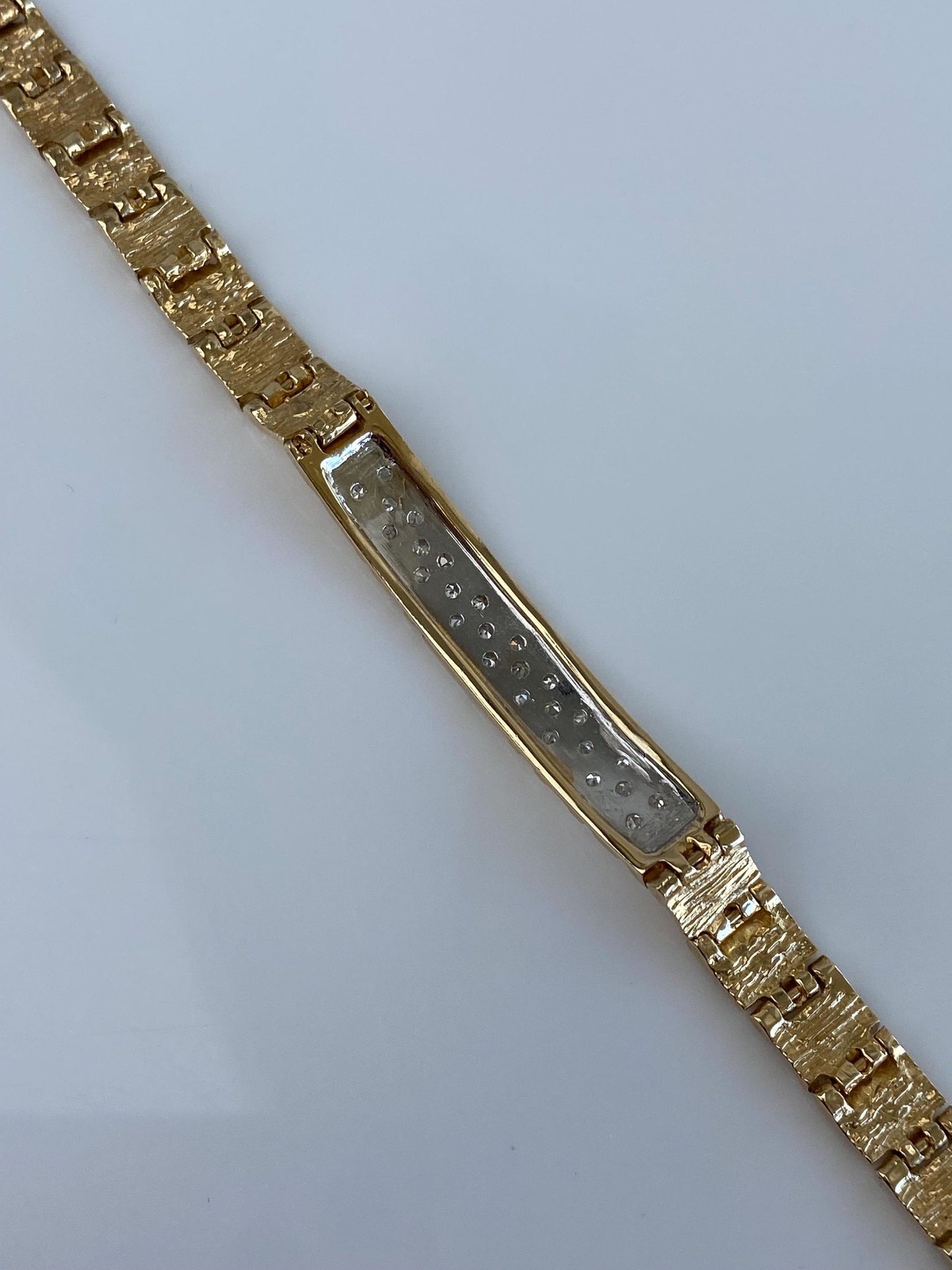 Vintage Solid 14k White & Yellow Gold Diamonds Link Bracelet - 8 Inches