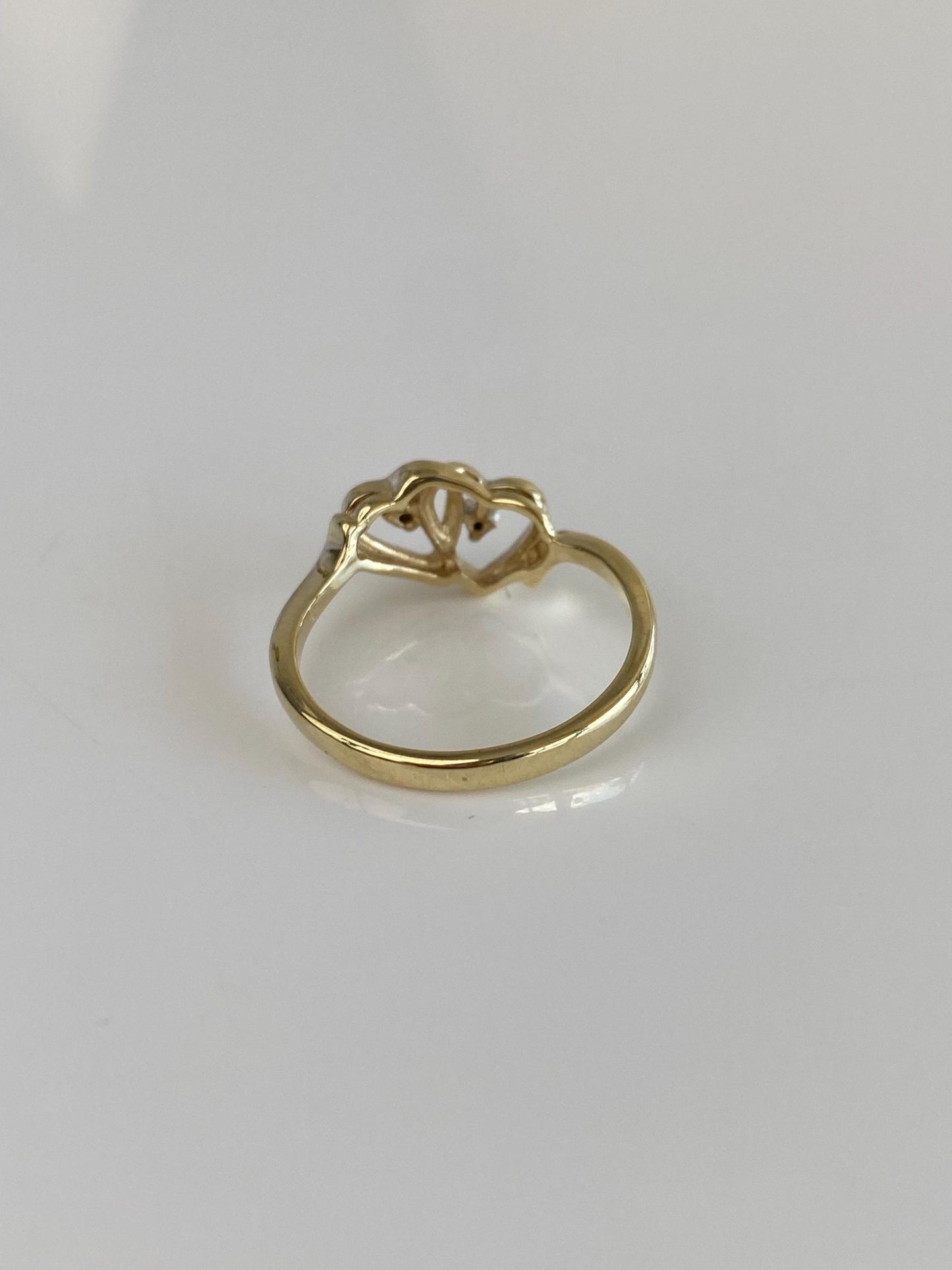 Vintage Solid 10k Yellow Gold Diamond Hearts Ring - Size 6.5