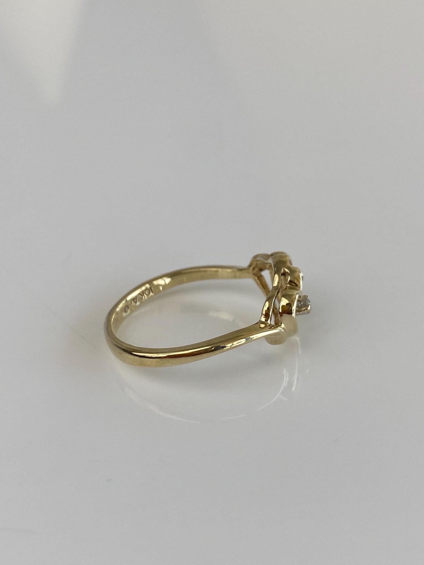 Vintage Solid 10k Yellow Gold Diamond Hearts Ring - Size 6.5