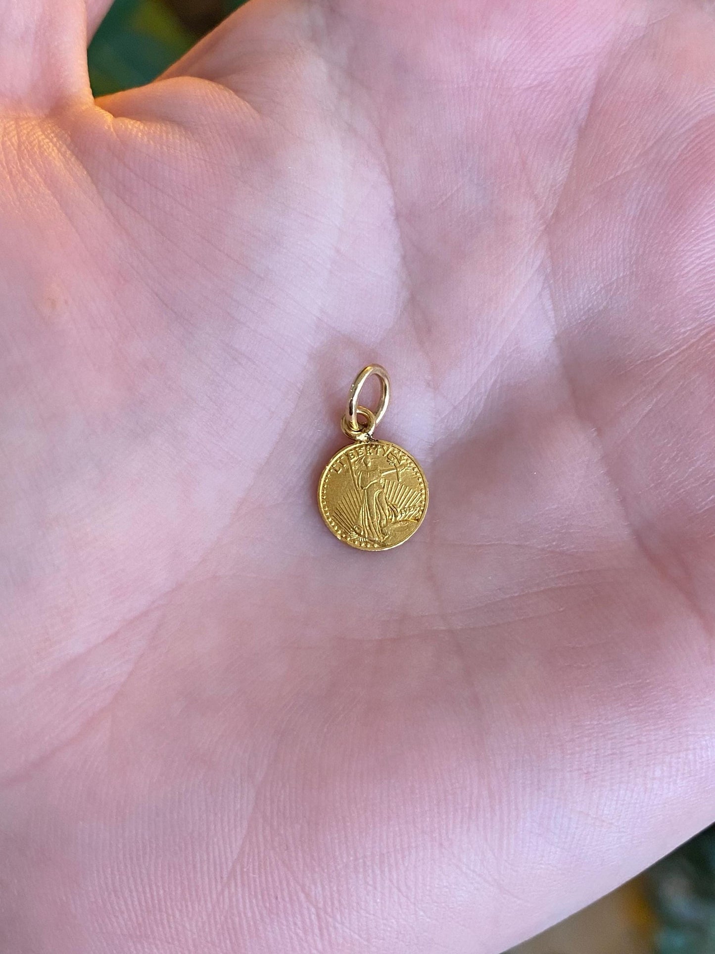 Vintage Solid 18k & 24k Yellow Gold Mini Liberty Coin Charm