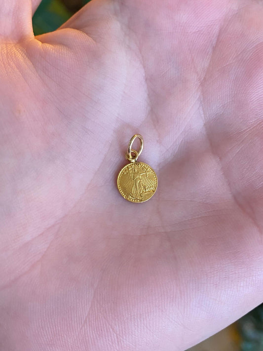 Vintage Solid 18k & 24k Yellow Gold Mini Liberty Coin Charm