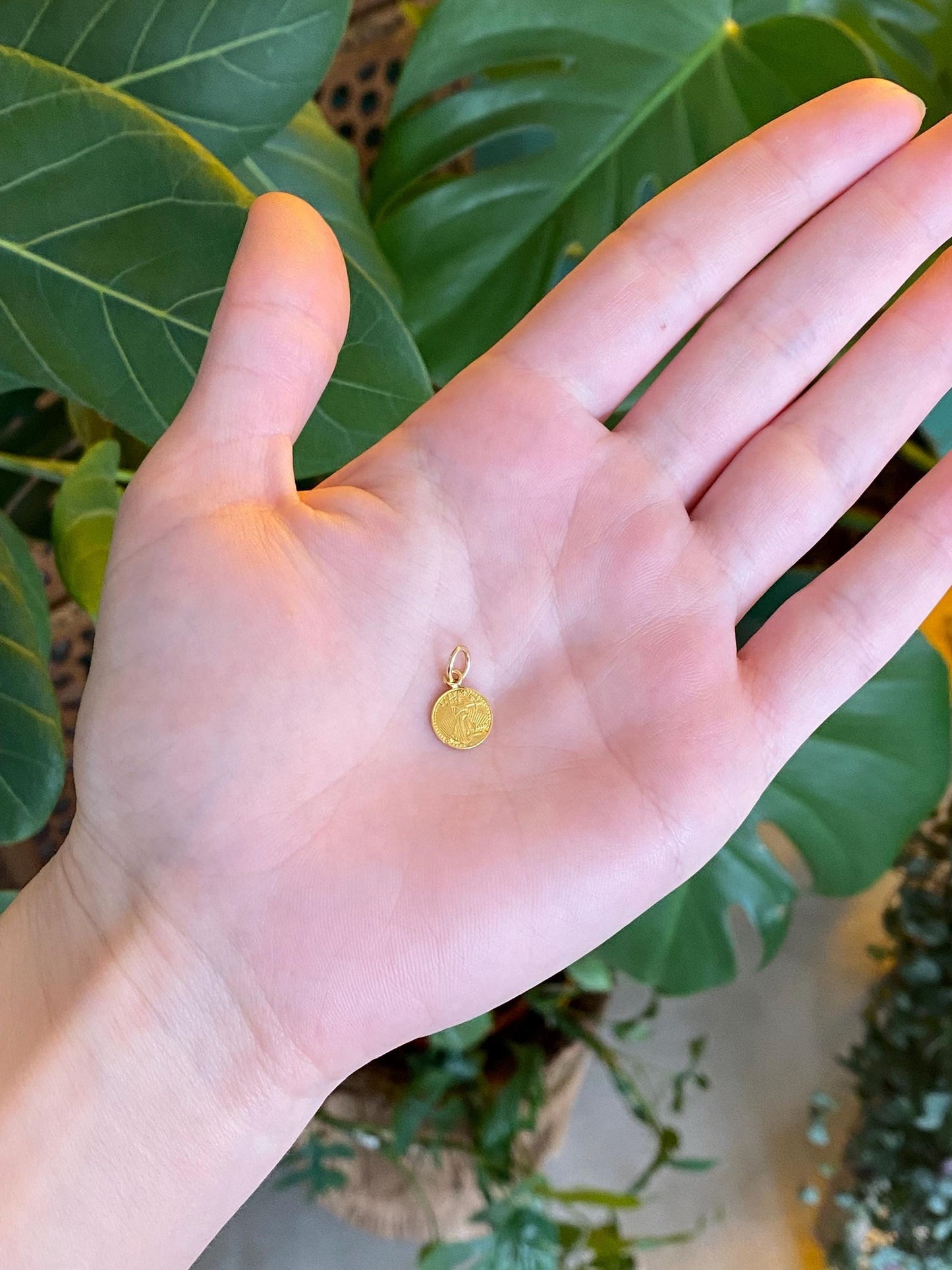 Vintage Solid 18k & 24k Yellow Gold Mini Liberty Coin Charm