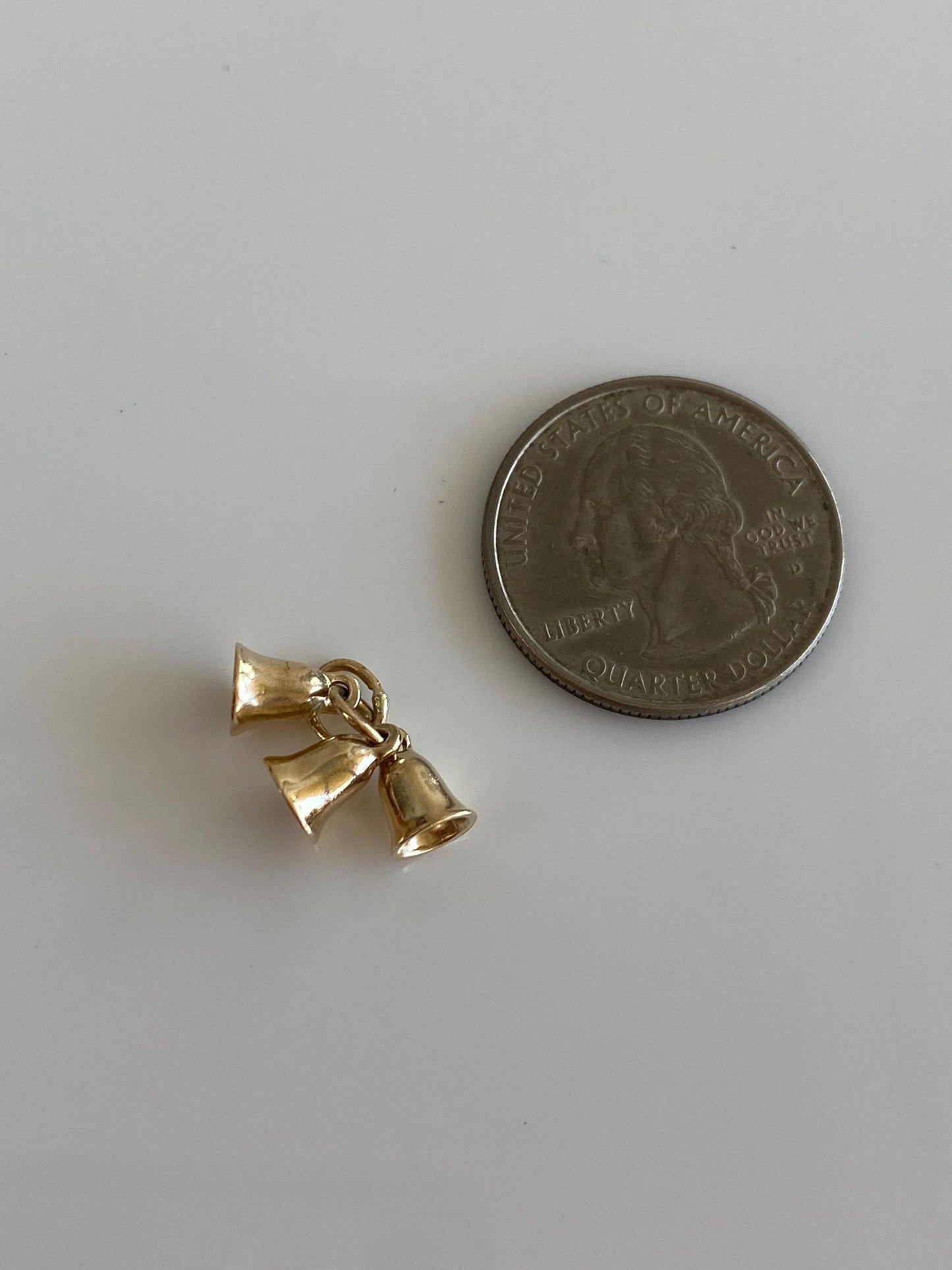 Vintage Solid 10k Yellow Gold Triple Bell Charm