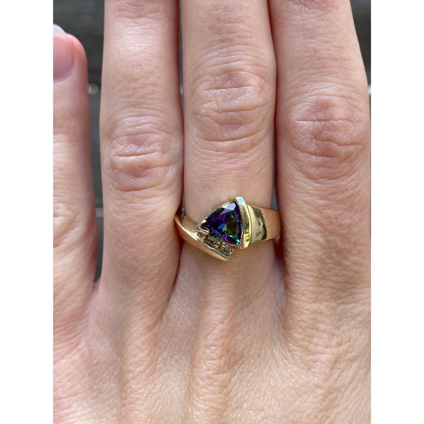 Vintage Solid 14k Yellow Gold Diamond Mystic Topaz Ring - Size 6